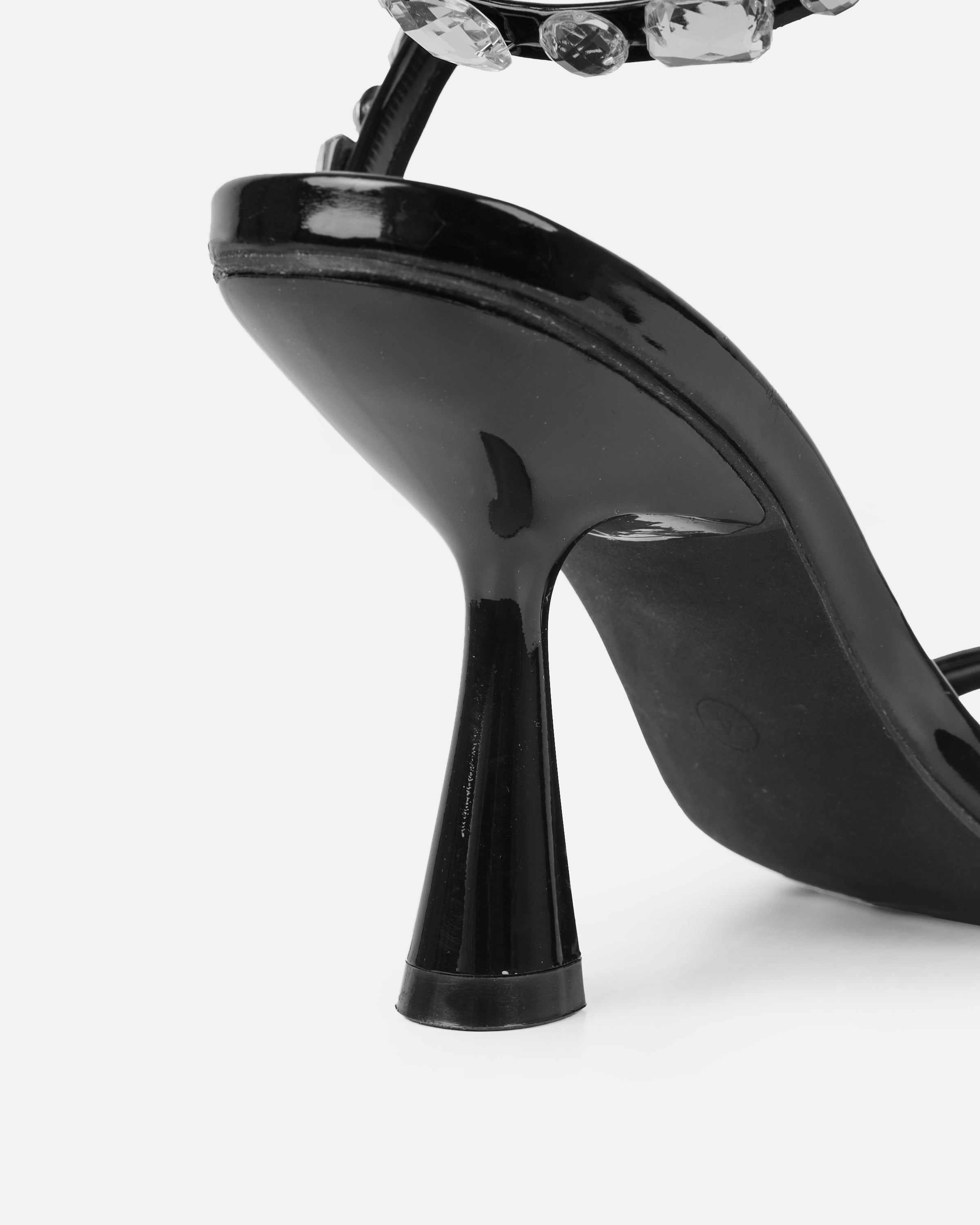 Amor Black Patent Diamante Spiral Sandals | SIMMI London