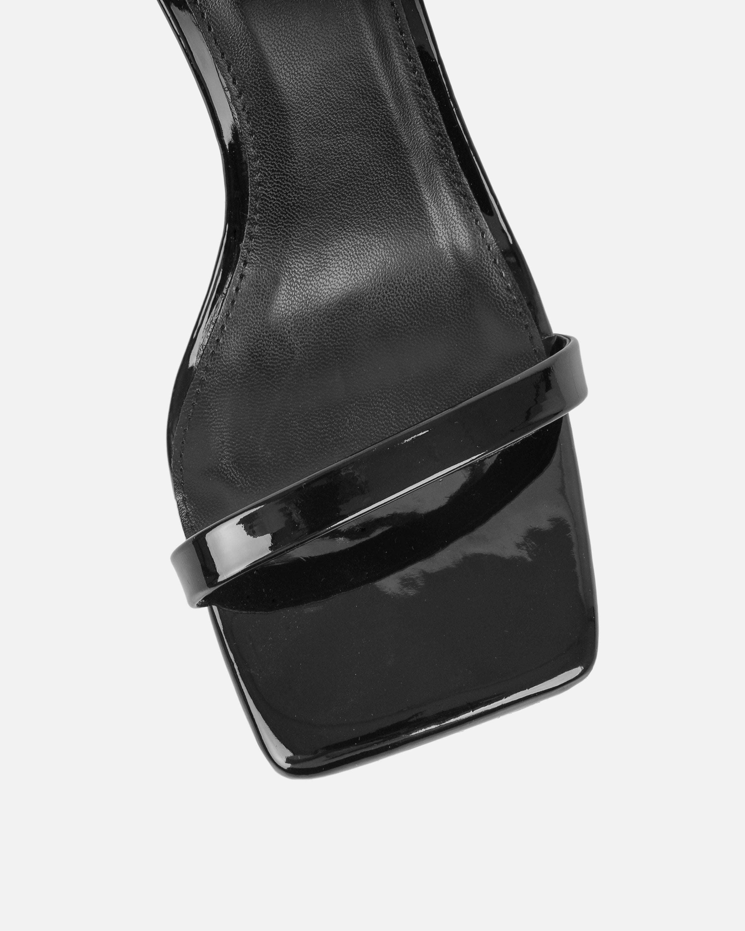 Amor Black Patent Diamante Spiral Sandals | SIMMI London