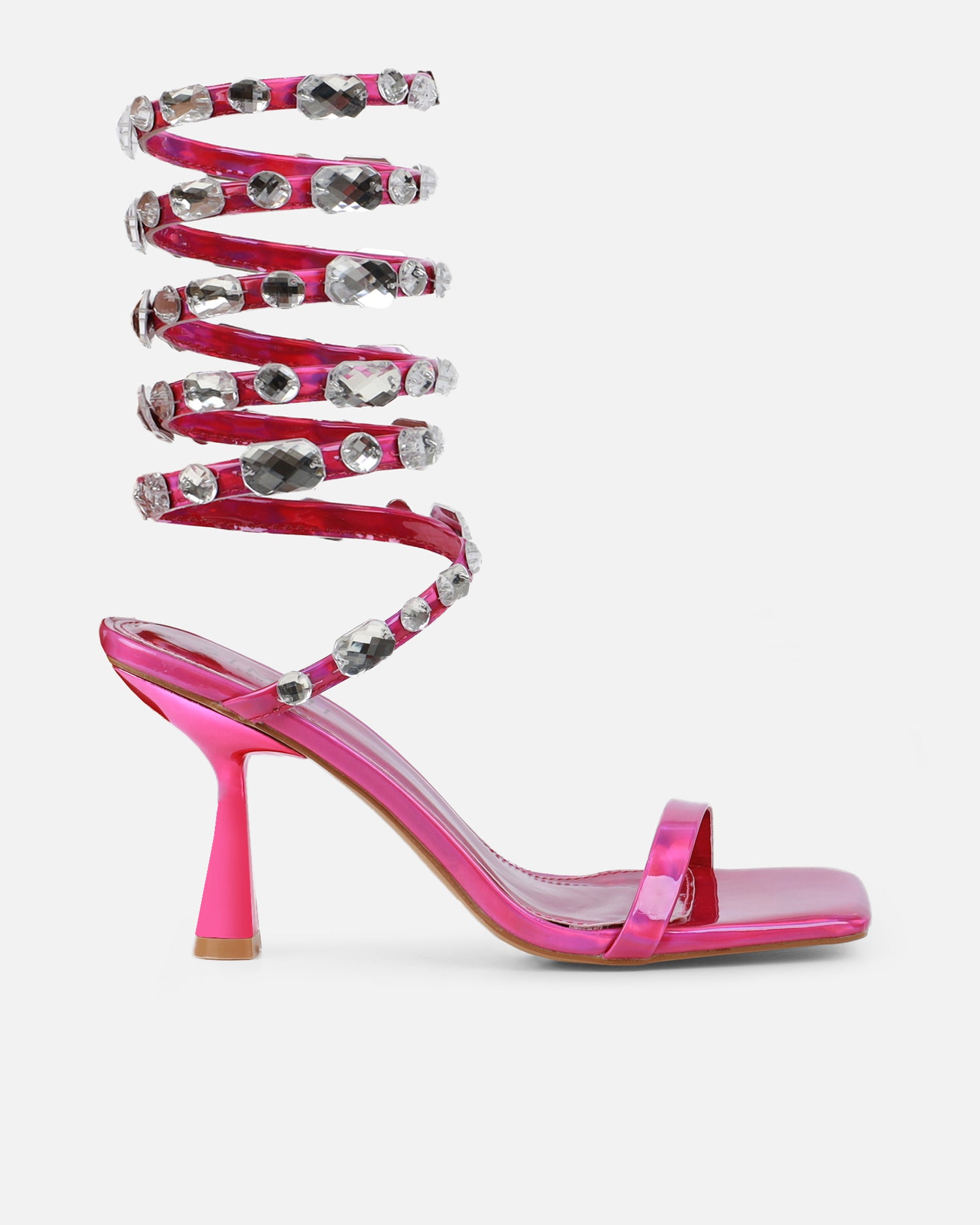 Amor pink holographic diamante spiral sandals | SIMMI London