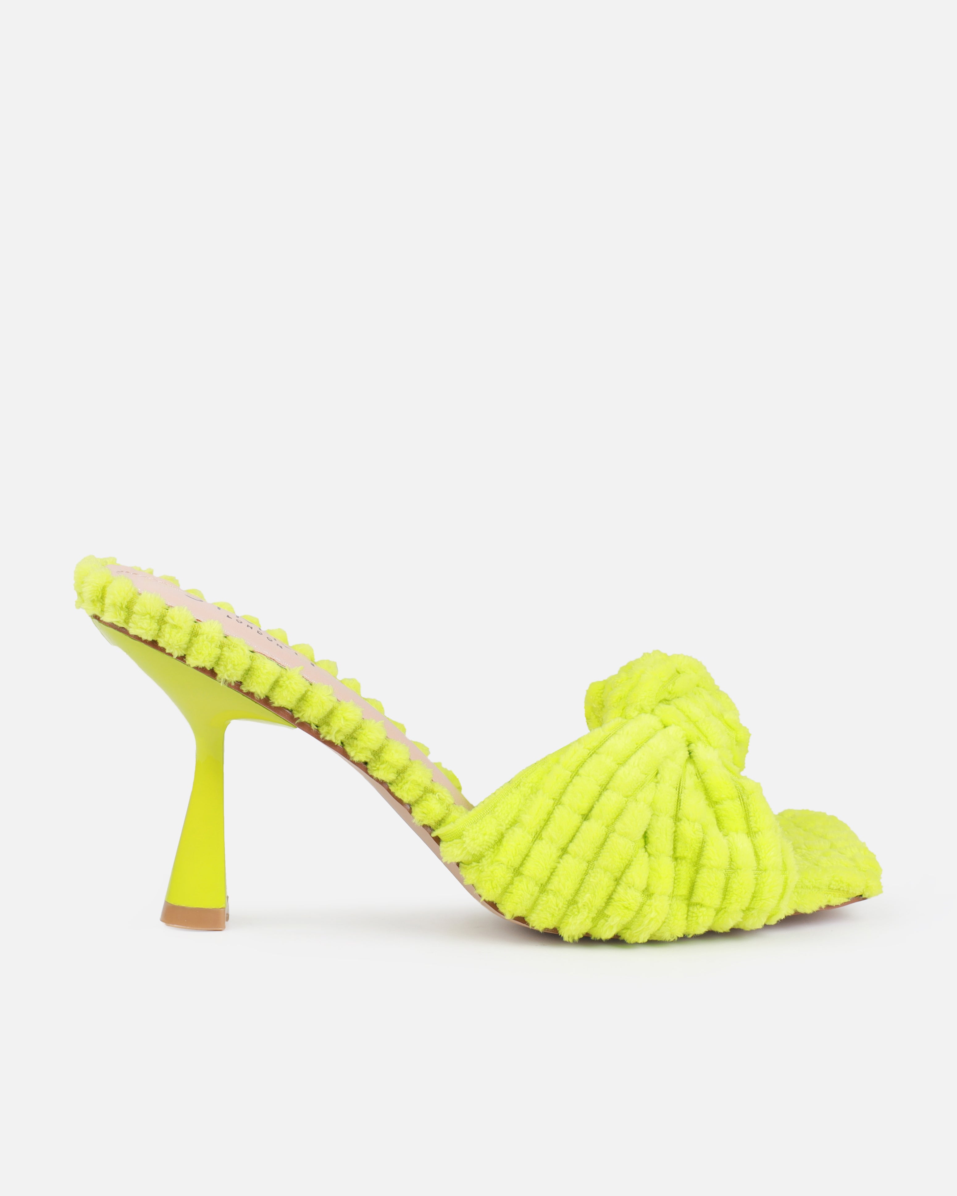 Bora Lime Green Towel Knot Mid Heel Mules | SIMMI London