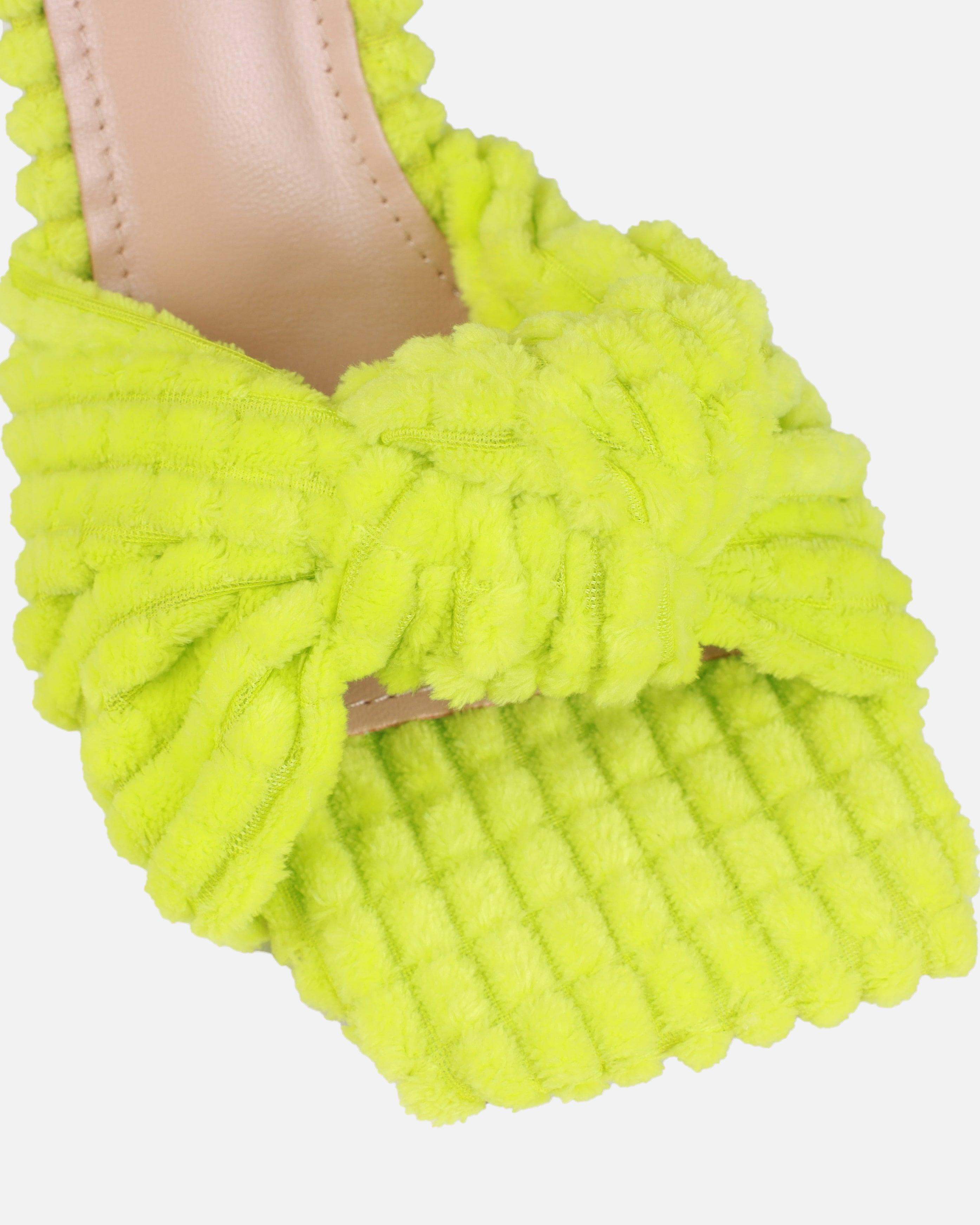 Bora Lime Green Towel Knot Mid Heel Mules | SIMMI London