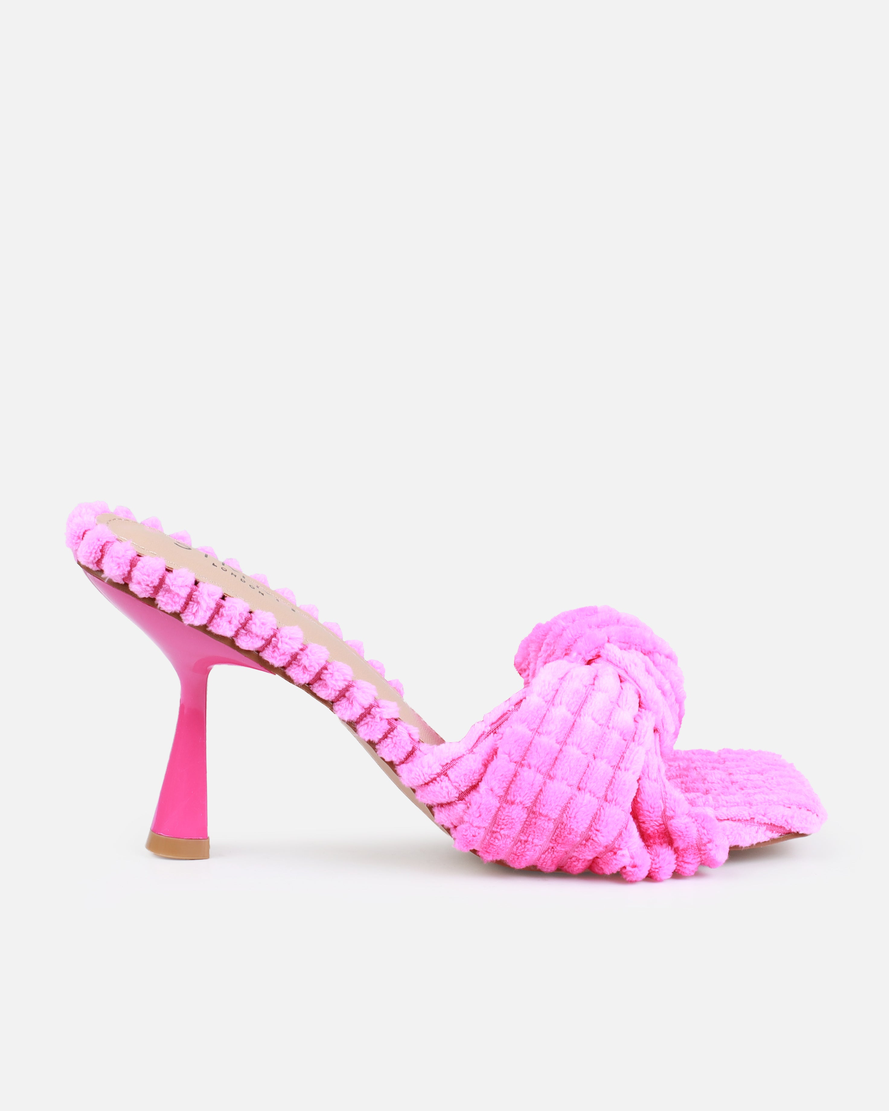 Bora Pink Towel Knot Mid Heel Mules | SIMMI London