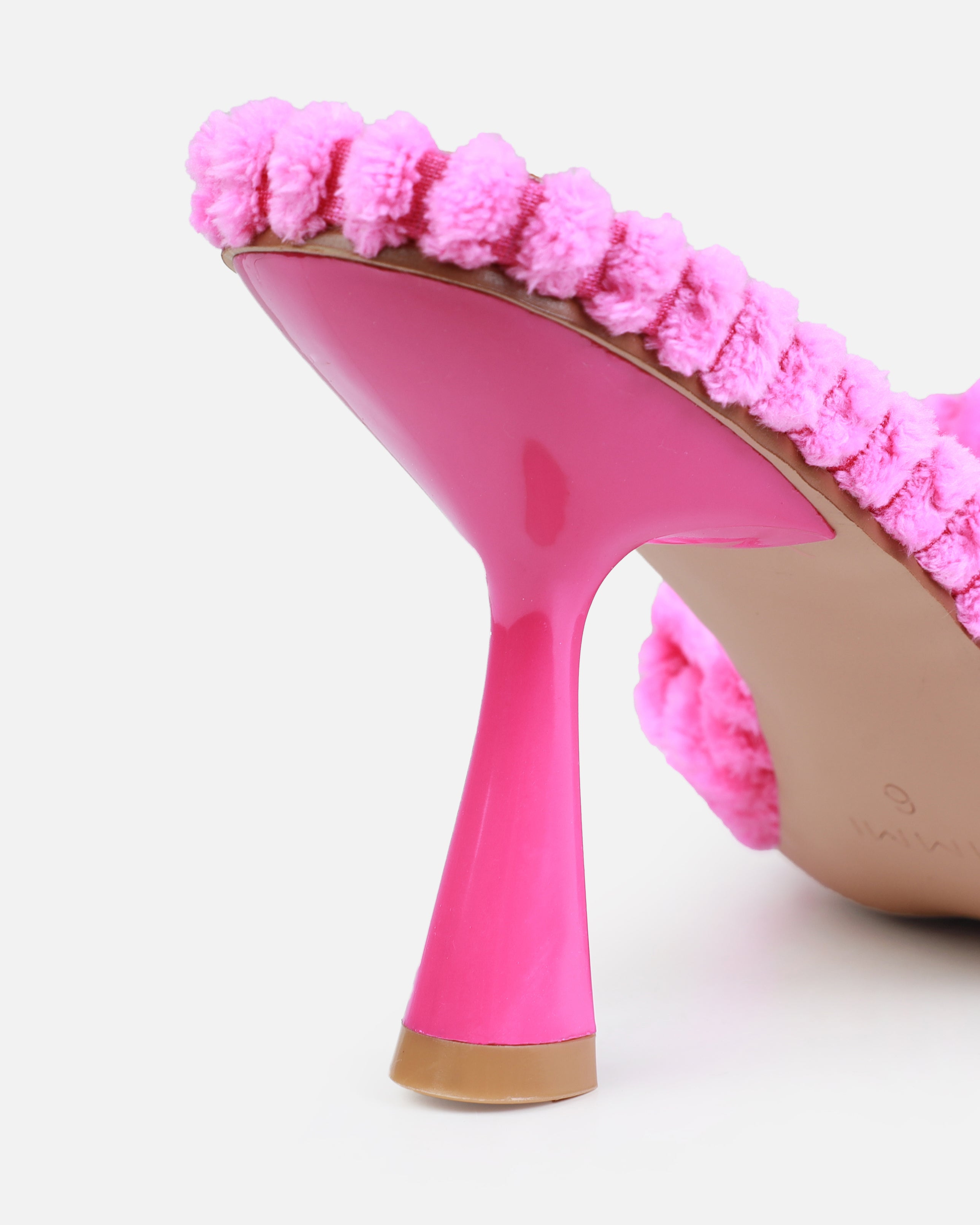 Bora Pink Towel Knot Mid Heel Mules | SIMMI London