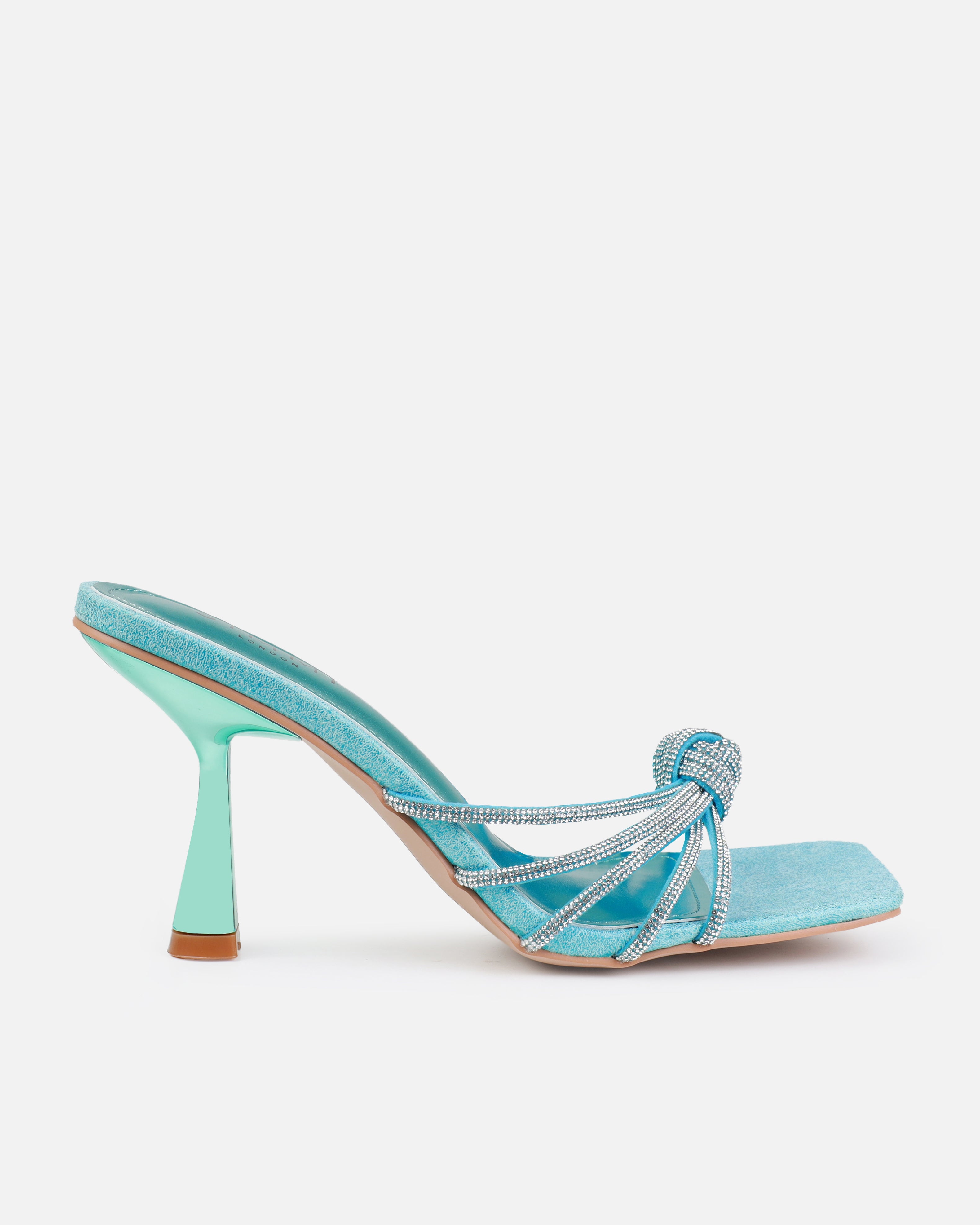 Estelleah Blue Diamante Mid Heel Mules | SIMMI London