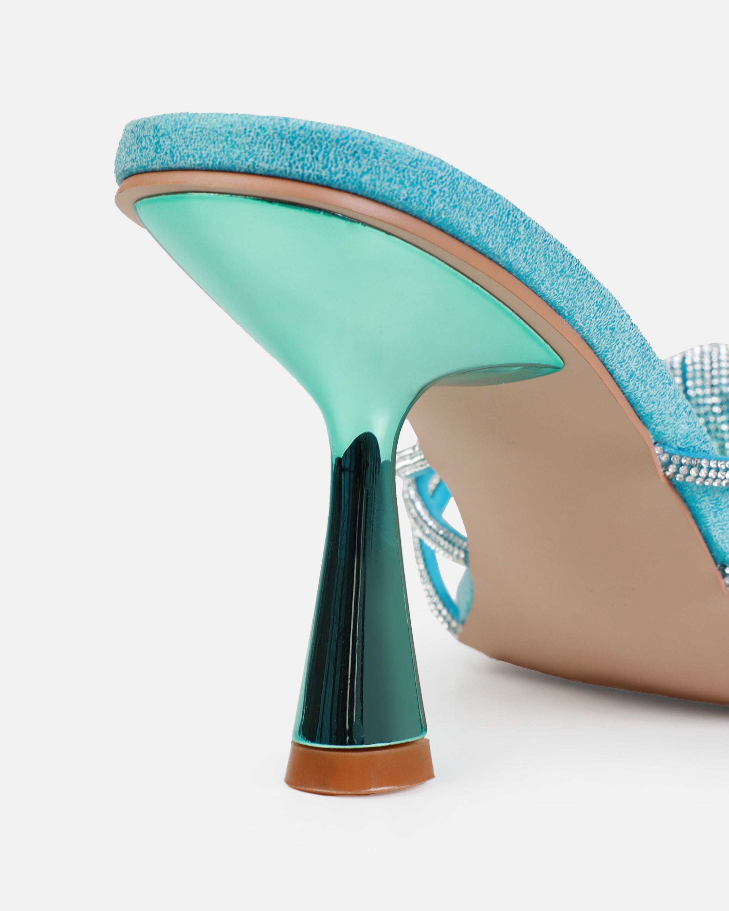 Estelleah Blue Diamante Mid Heel Mules | SIMMI London