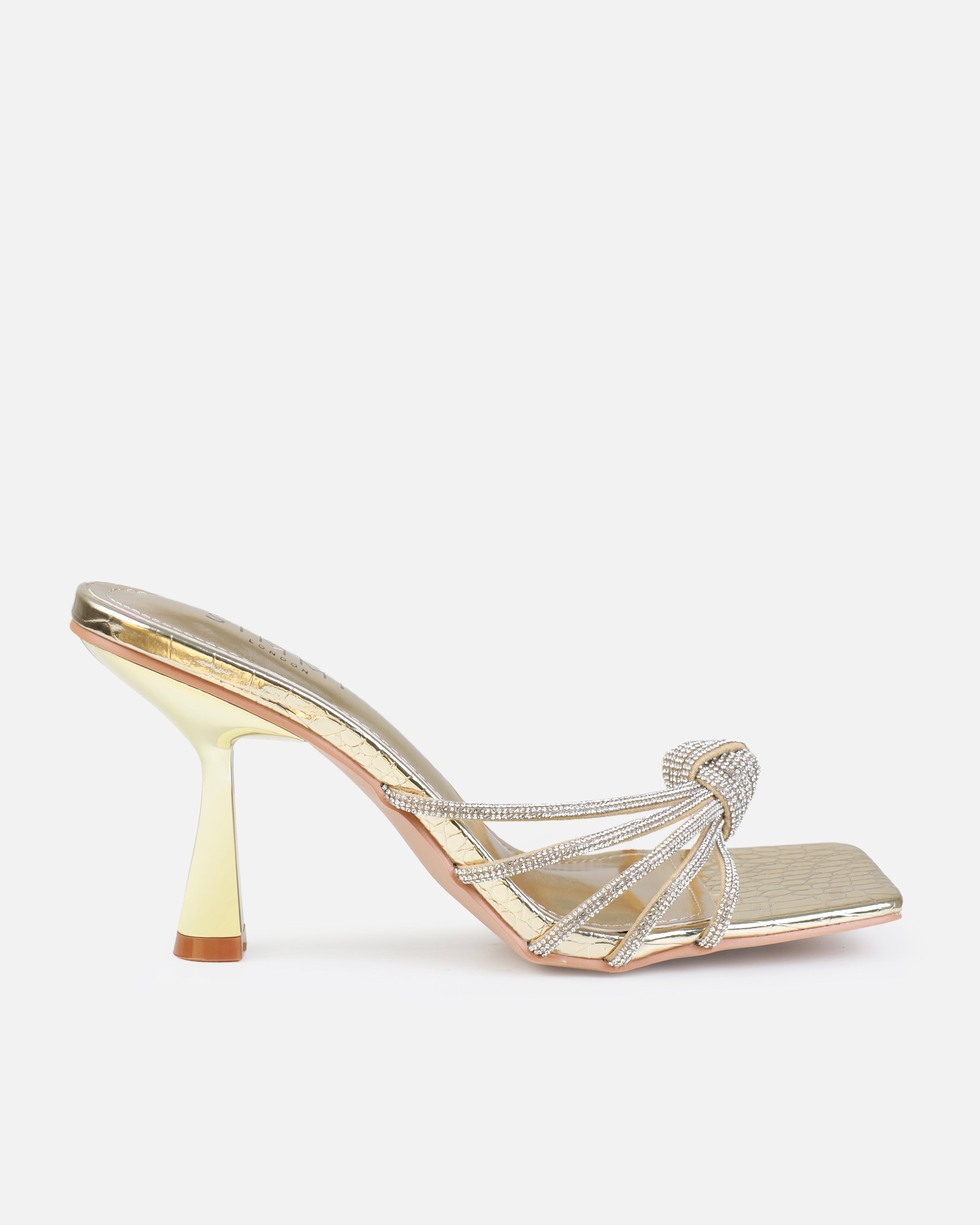 Estelleah Gold Faux Snake Print Diamante Mid Heel Mules | SIMMI London