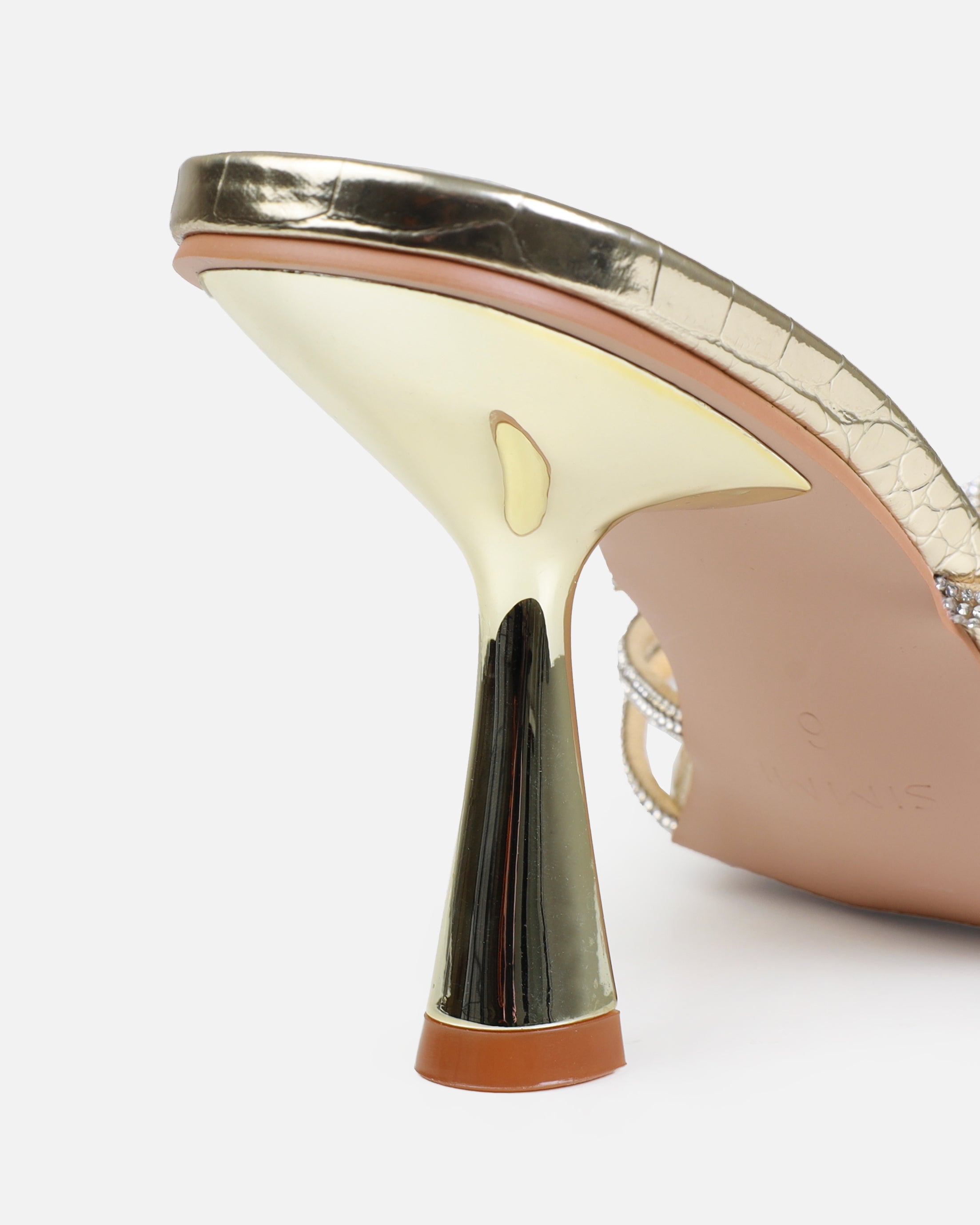 Estelleah Gold Faux Snake Print Diamante Mid Heel Mules | SIMMI London