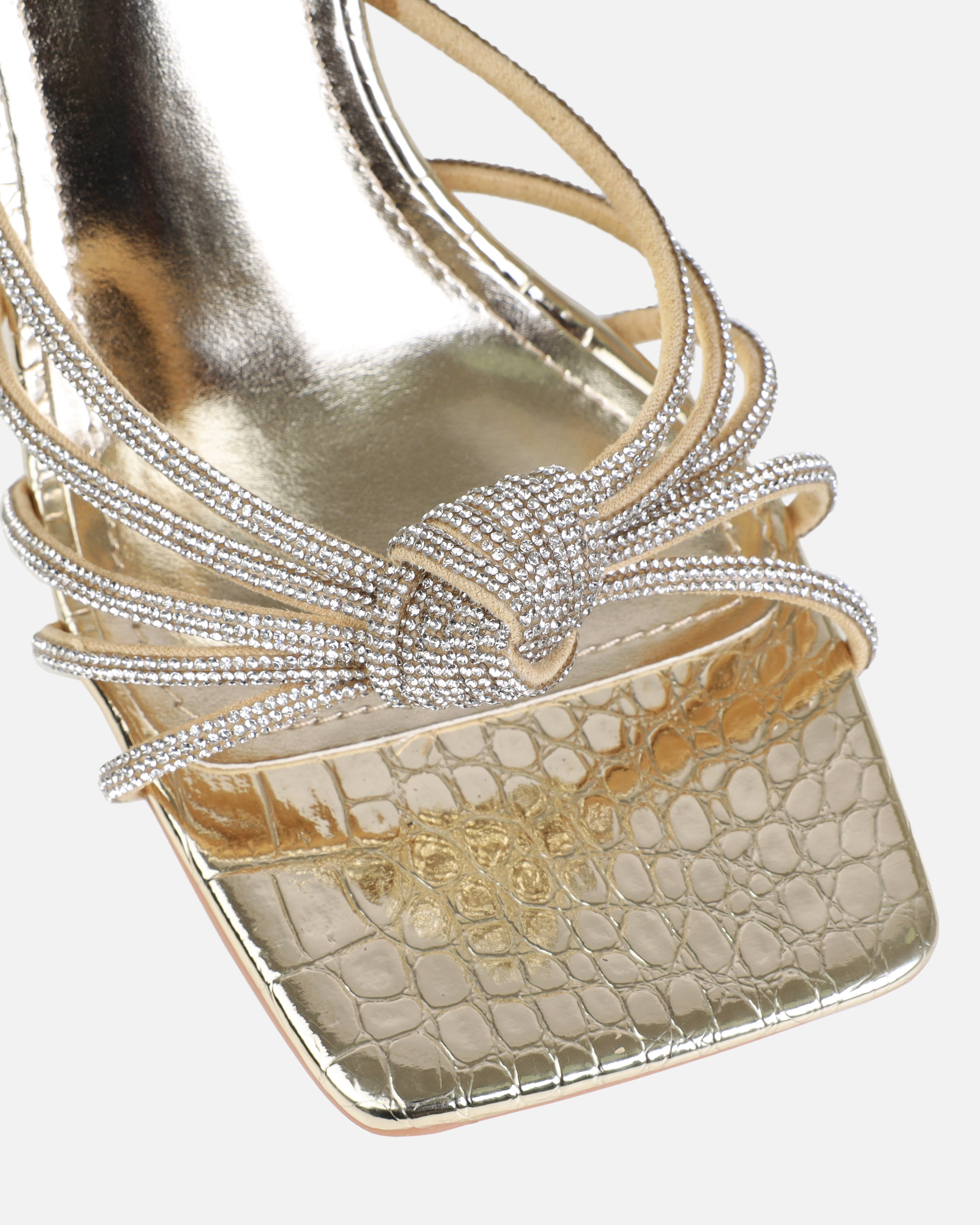 Estelleah Gold Faux Snake Print Diamante Mid Heel Mules | SIMMI London