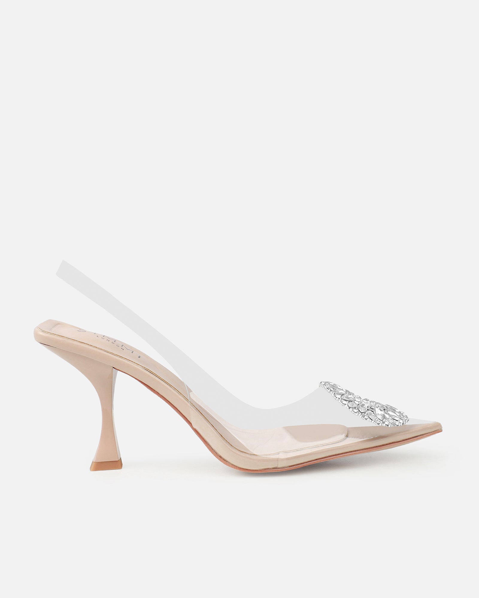 Alanis Nude Clear Diamante Slingback Mid Heel Courts | SIMMI London