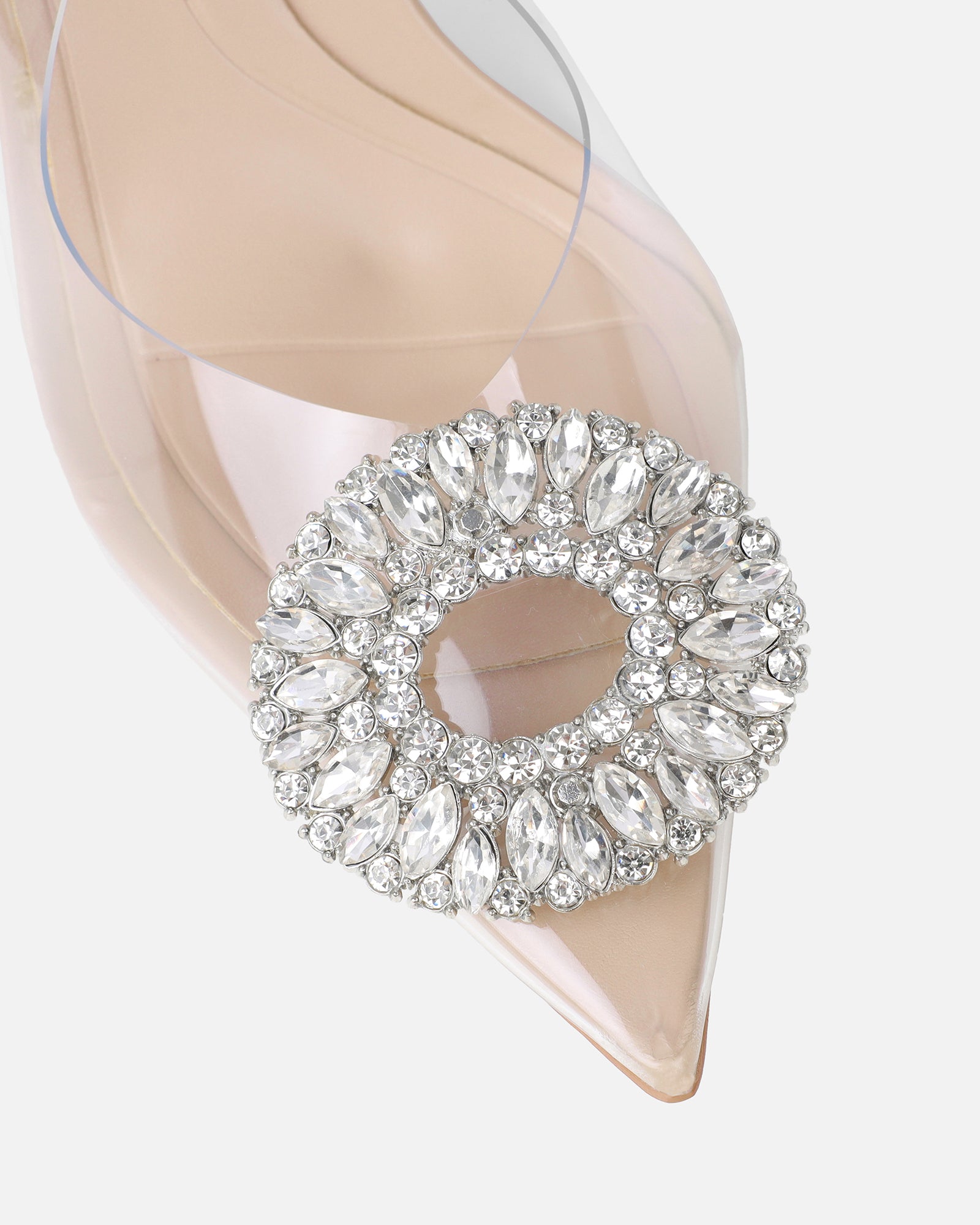 Alanis Nude Clear Diamante Slingback Mid Heel Courts | SIMMI London