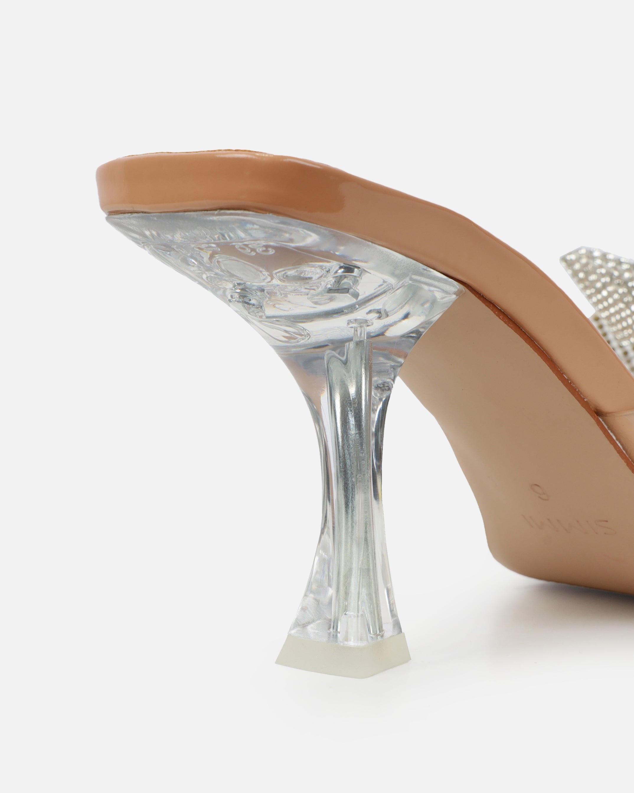 Alorah clear nude diamante bow trim sling back court shoes | SIMMI London