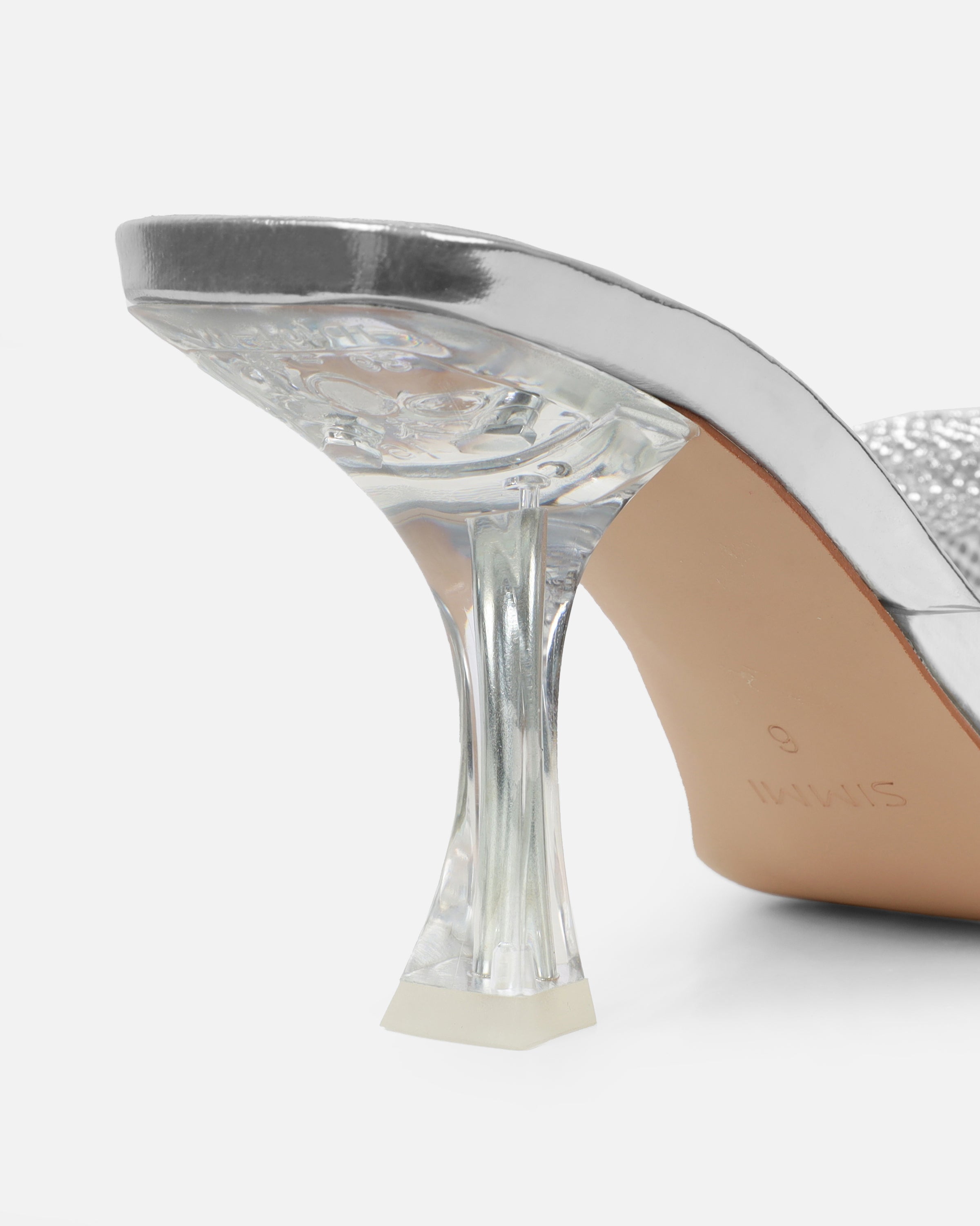 Alorah clear silver mirror diamante bow trim sling back court shoes | SIMMI London