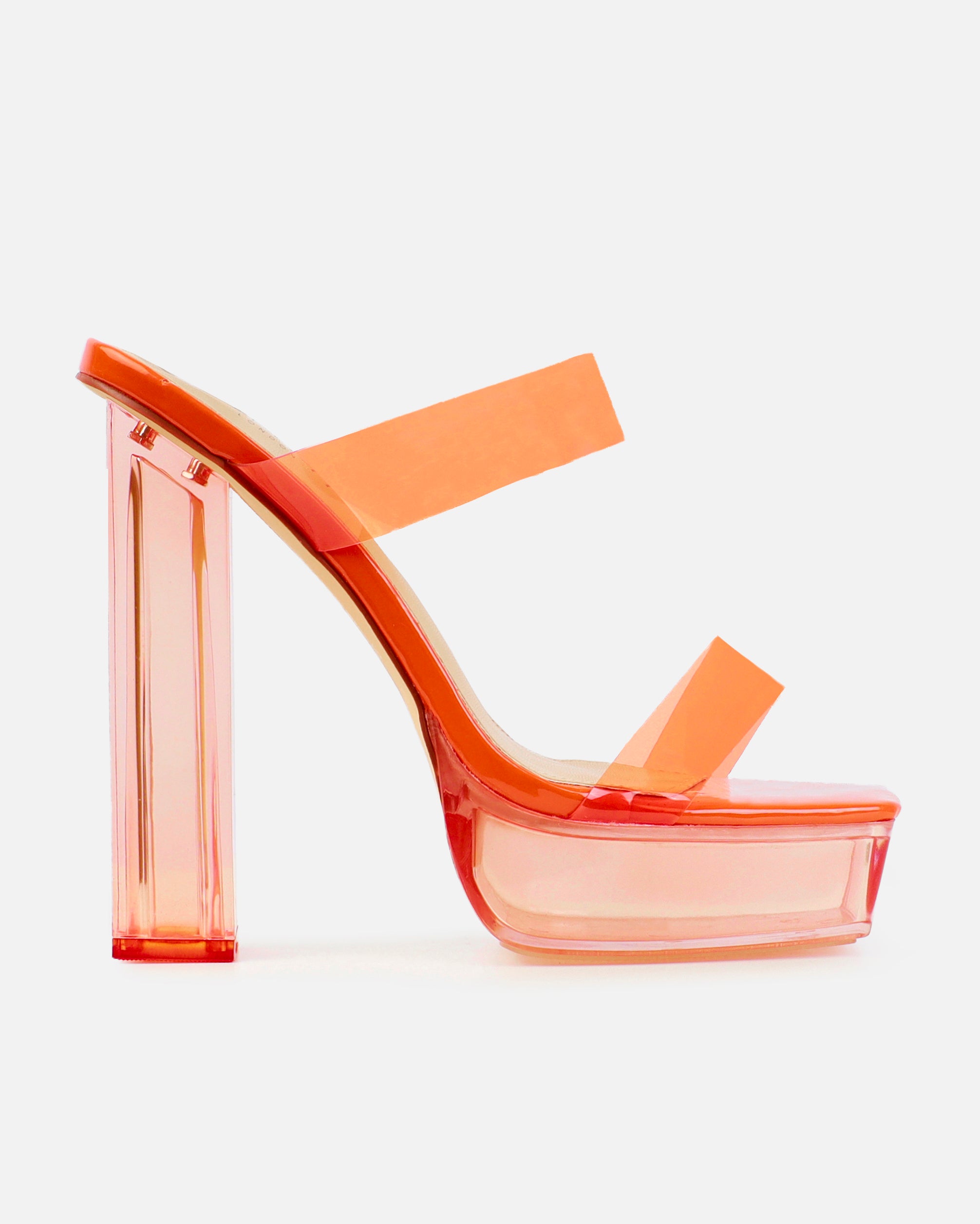 Axelle Clear Orange Platform Block Heel Mules SIMMI London