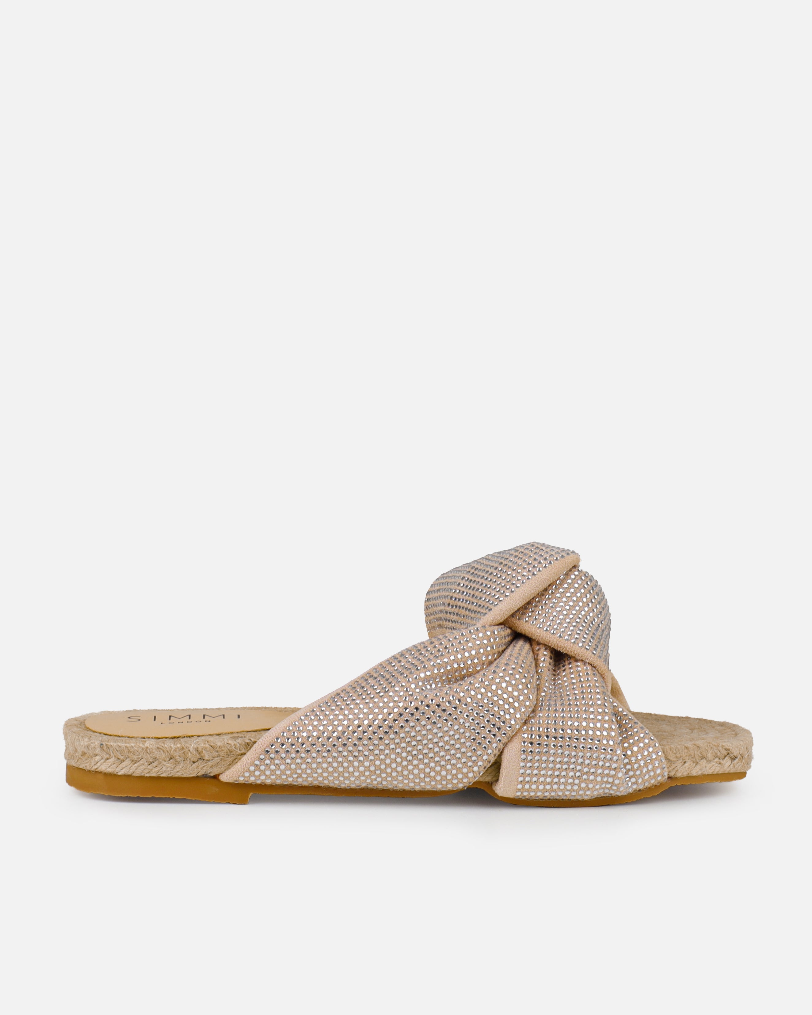 Alazne Nude Diamante Knot Espadrille Flat Sandals | SIMMI London