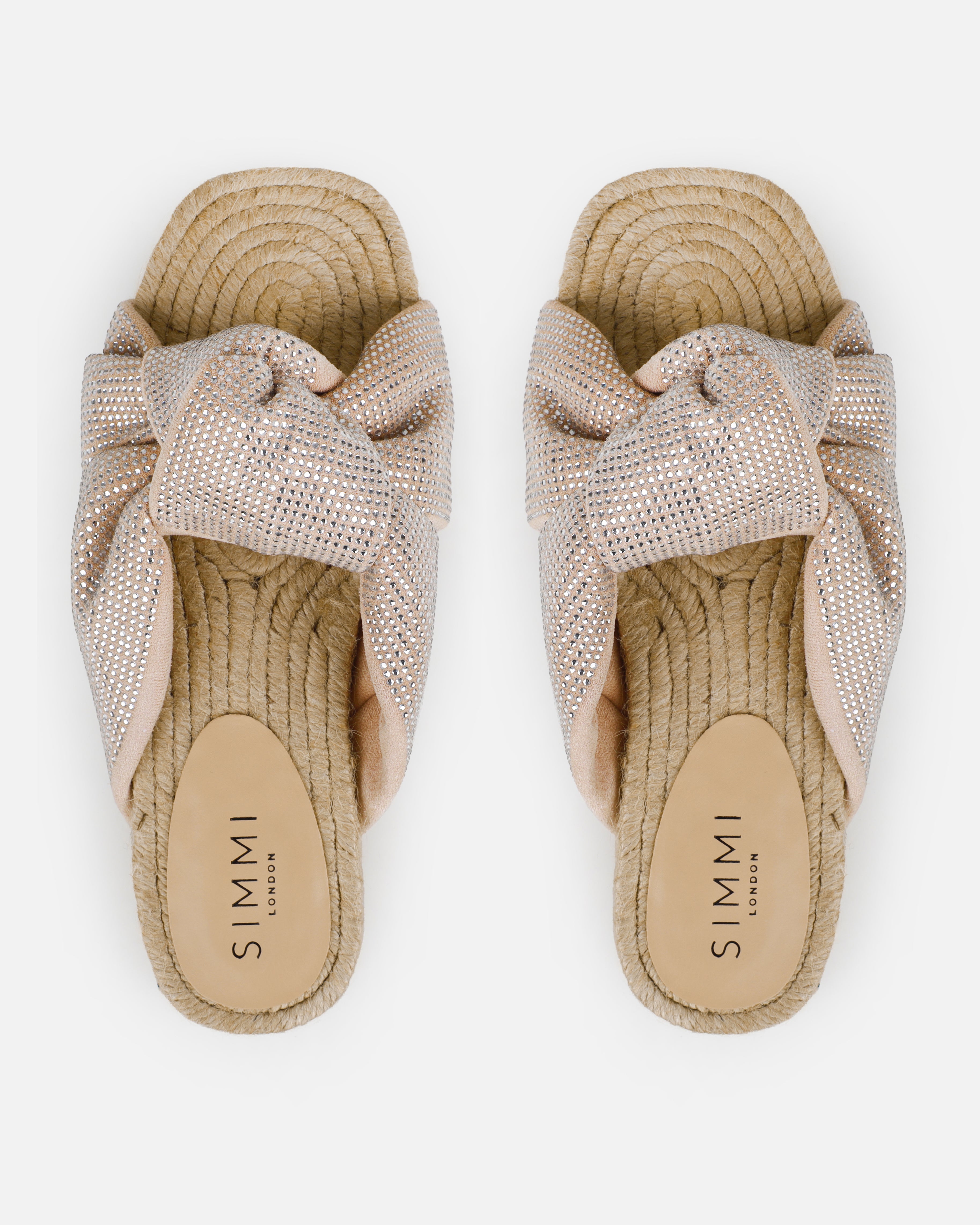Alazne Nude Diamante Knot Espadrille Flat Sandals | SIMMI London
