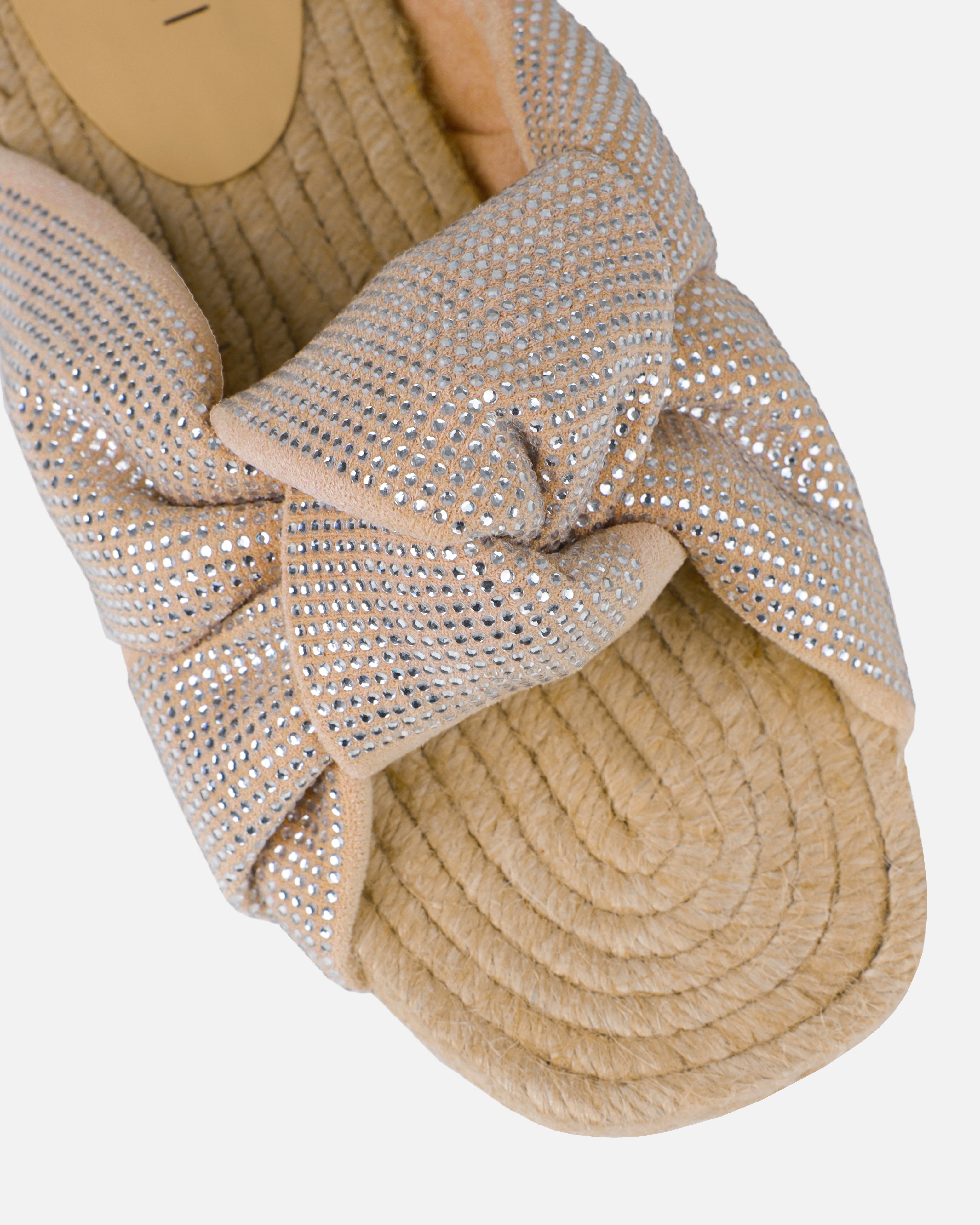 Alazne Nude Diamante Knot Espadrille Flat Sandals | SIMMI London