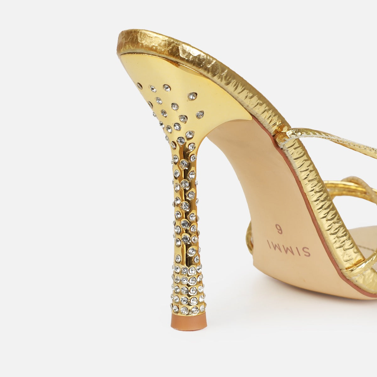 Alenah Gold Faux Snake Print Lace Up Diamante Heels | SIMMI London