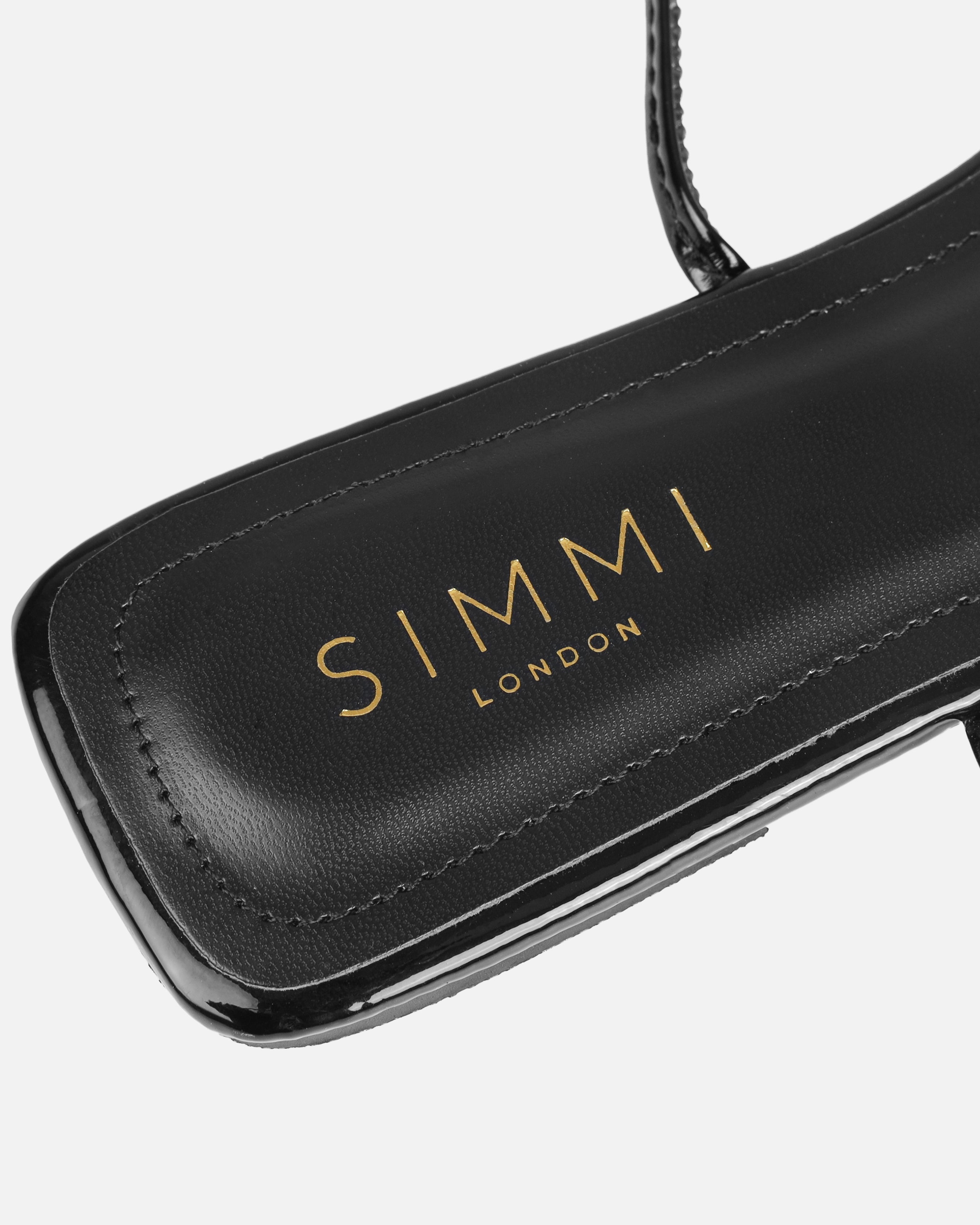 Saturn Black Clear Pearl Bow Lace Up Flat Sandals | SIMMI London