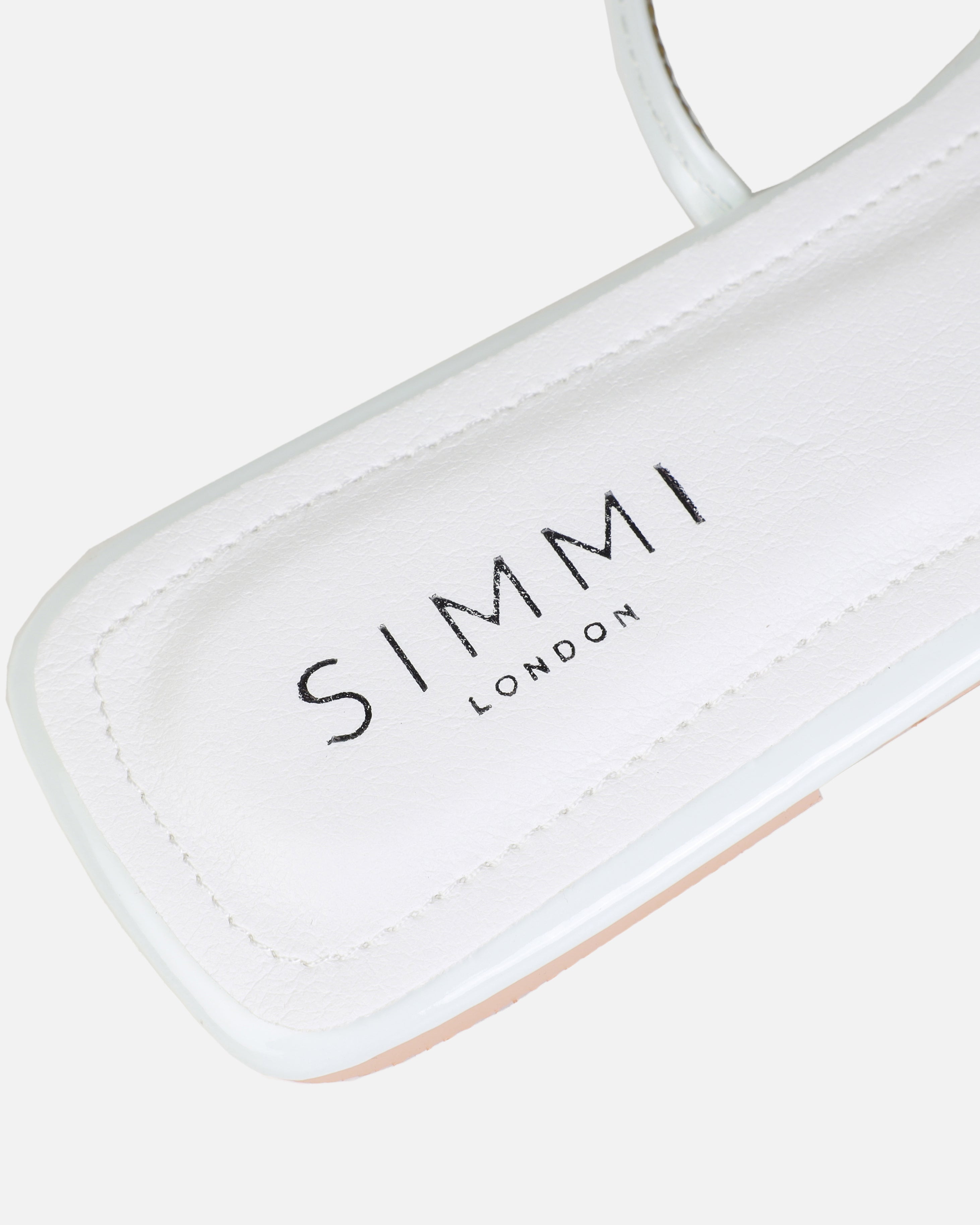 Saturn White Clear Pearl Bow Lace Up Flat Sandals | SIMMI London