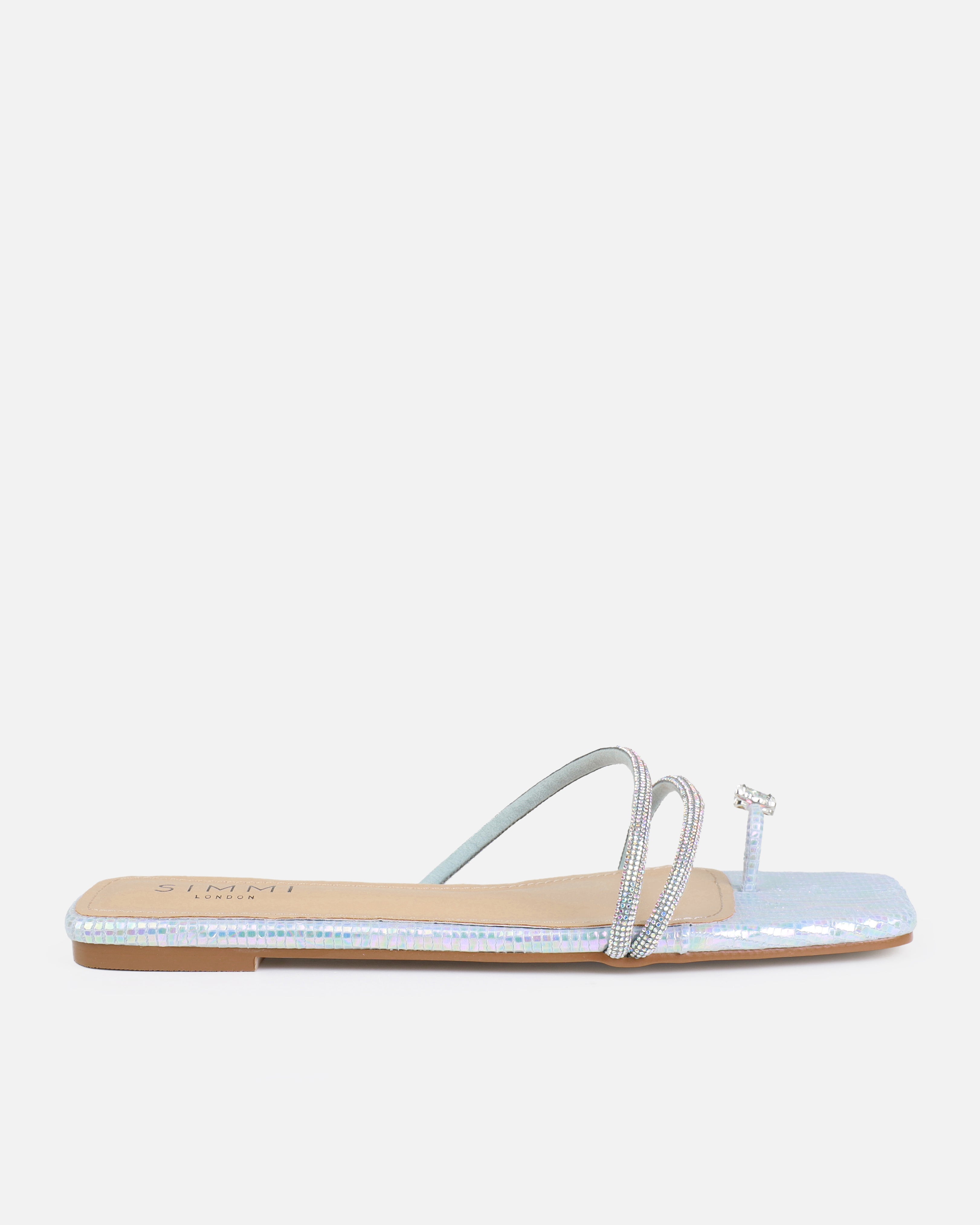 Hanah Blue Butterfly Toe Thong Diamante Flat Sandals | SIMMI London