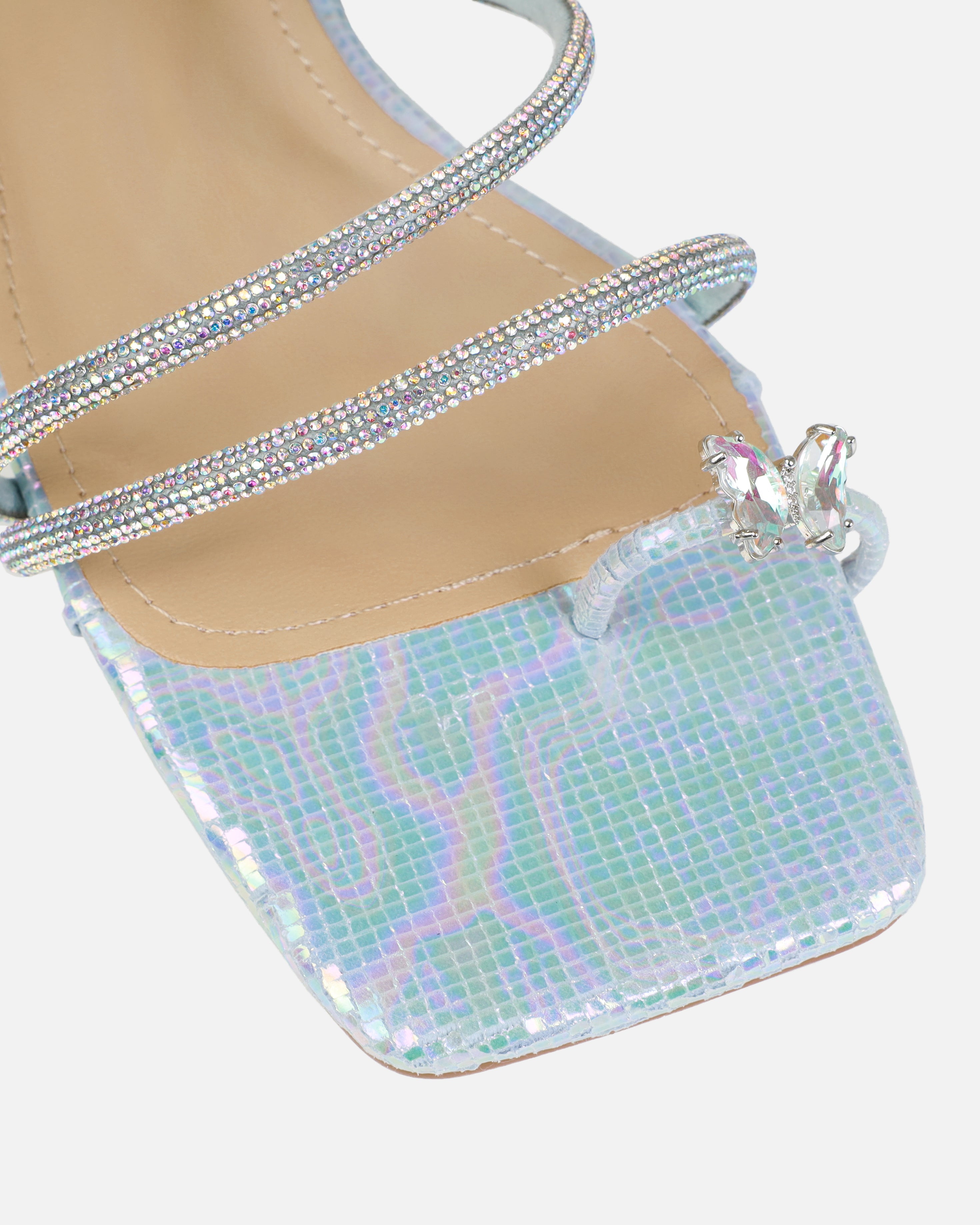Hanah Blue Butterfly Toe Thong Diamante Flat Sandals | SIMMI London