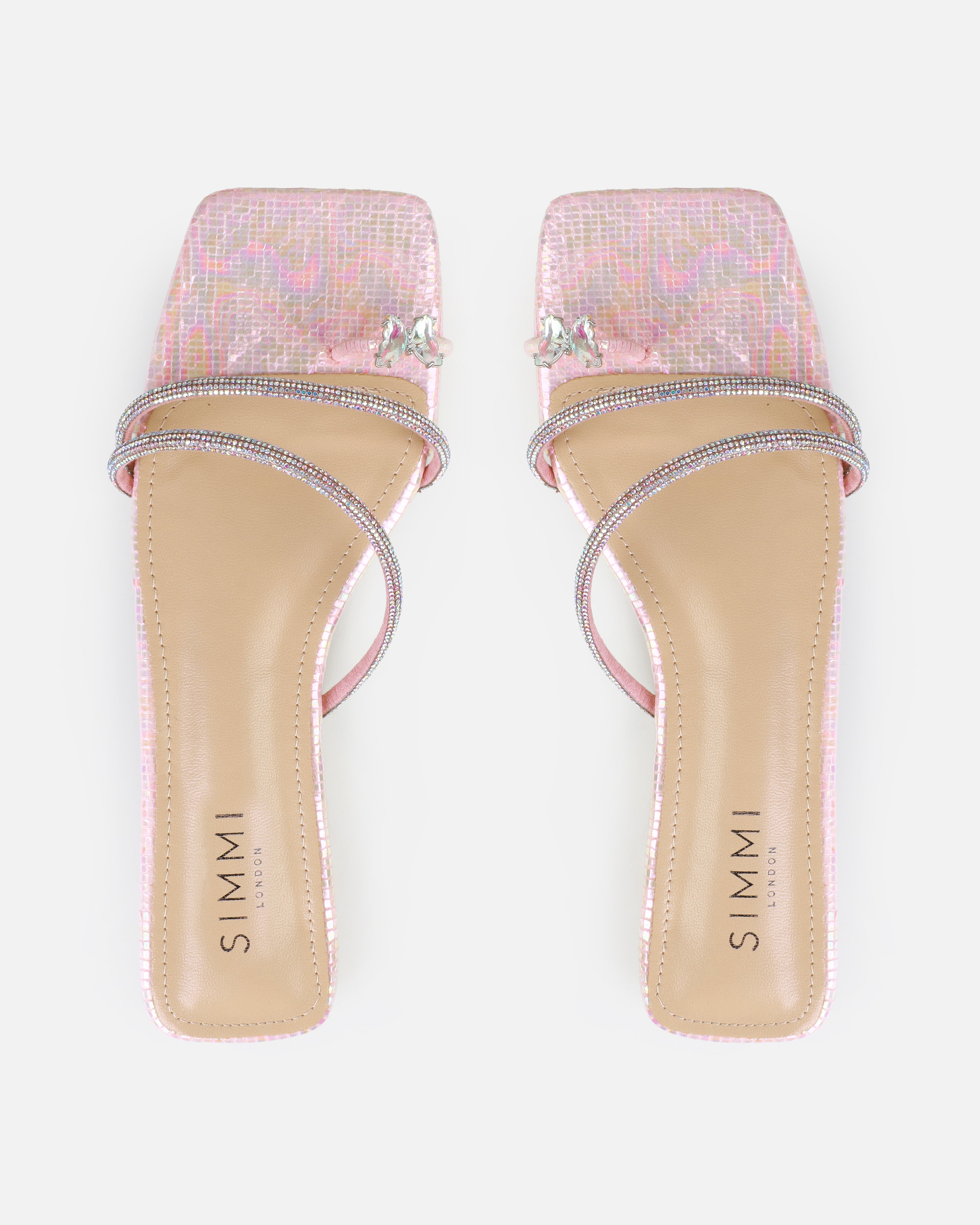 Hanah Pink Butterfly Toe Thong Diamante Flat Sandals | SIMMI London