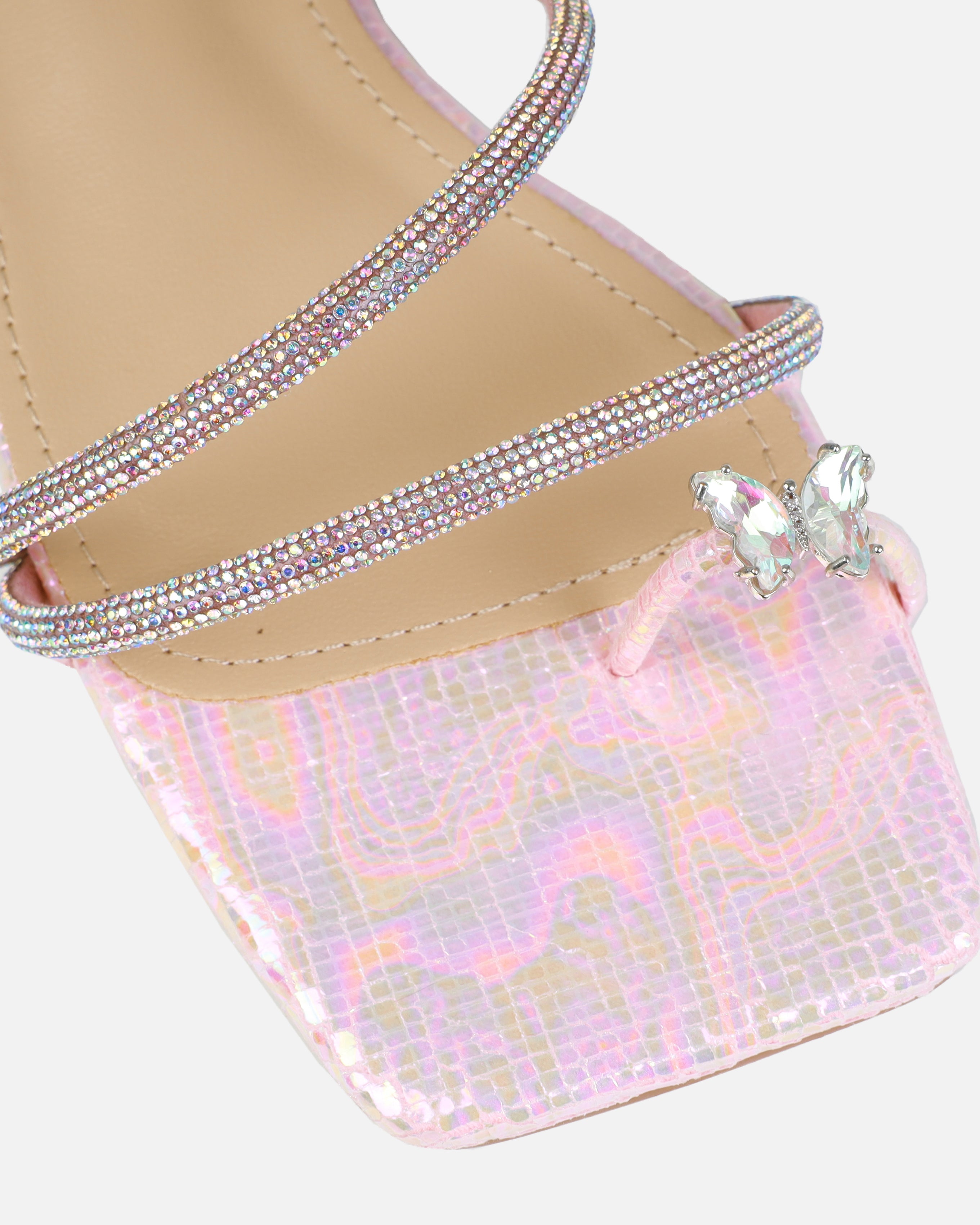 Hanah Pink Butterfly Toe Thong Diamante Flat Sandals | SIMMI London