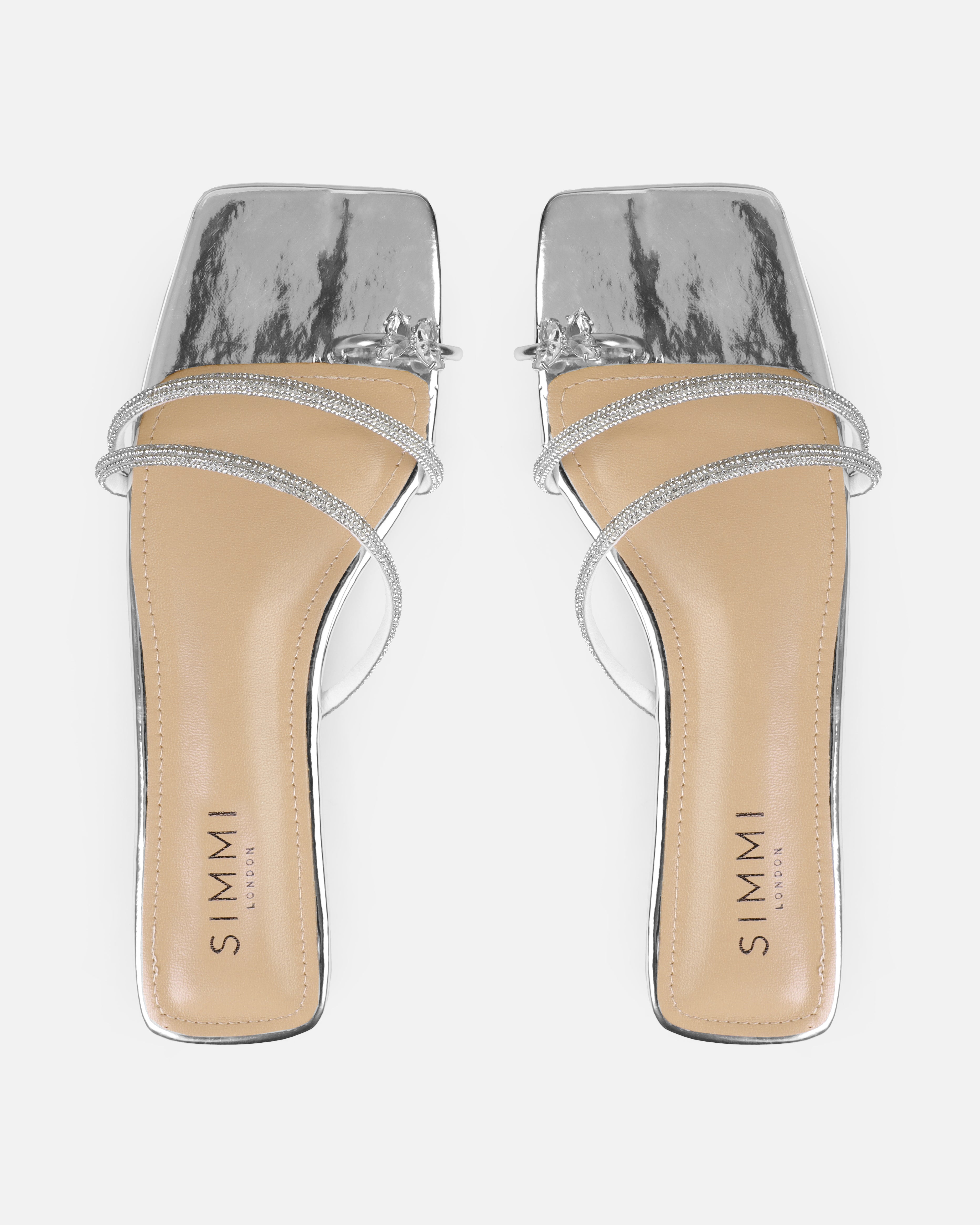 Hanah Silver Butterfly Toe Thong Diamante Flat Sandals | SIMMI London