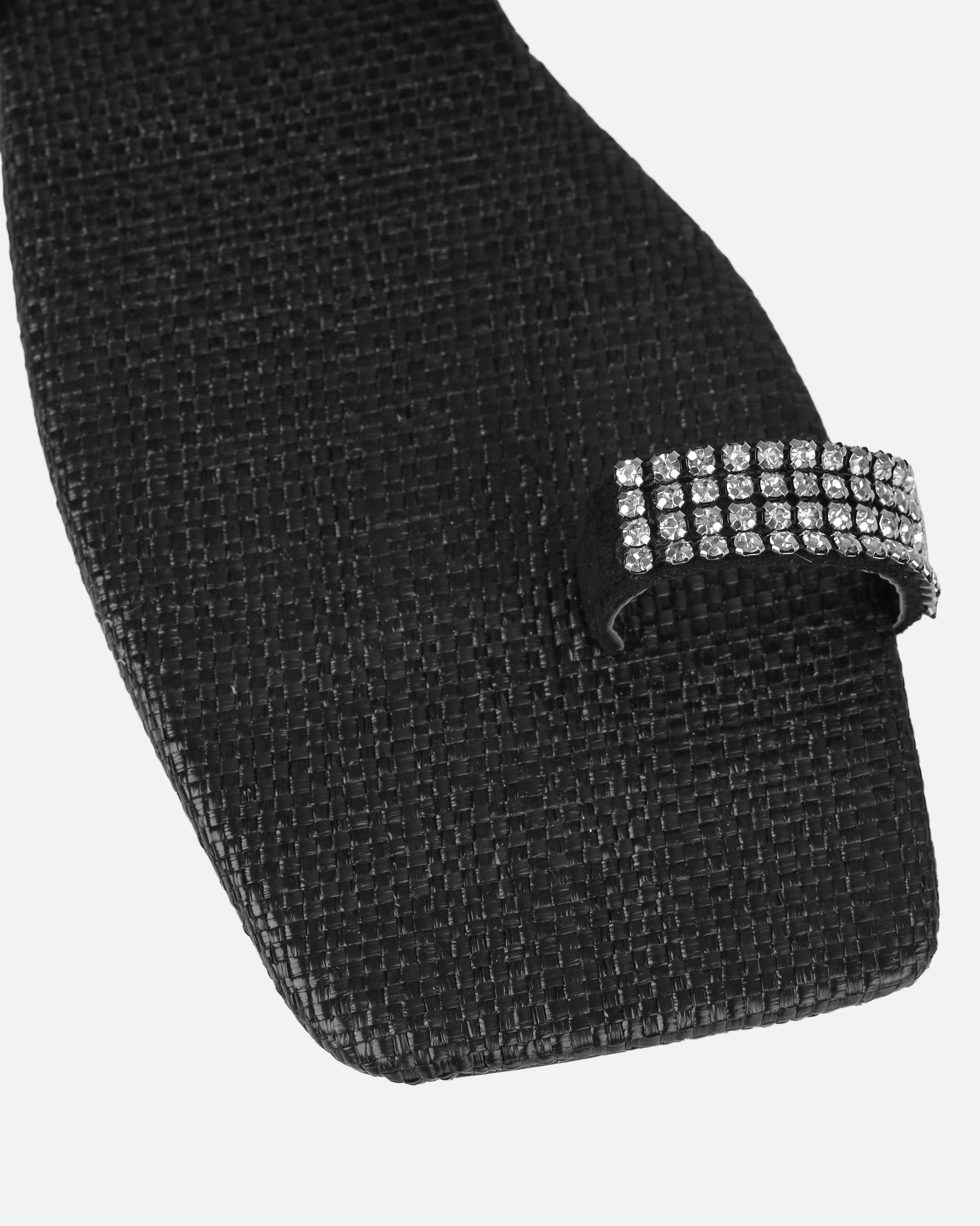 Petula Black Raffia Diamante Toe Loop Flat Sandals | SIMMI London