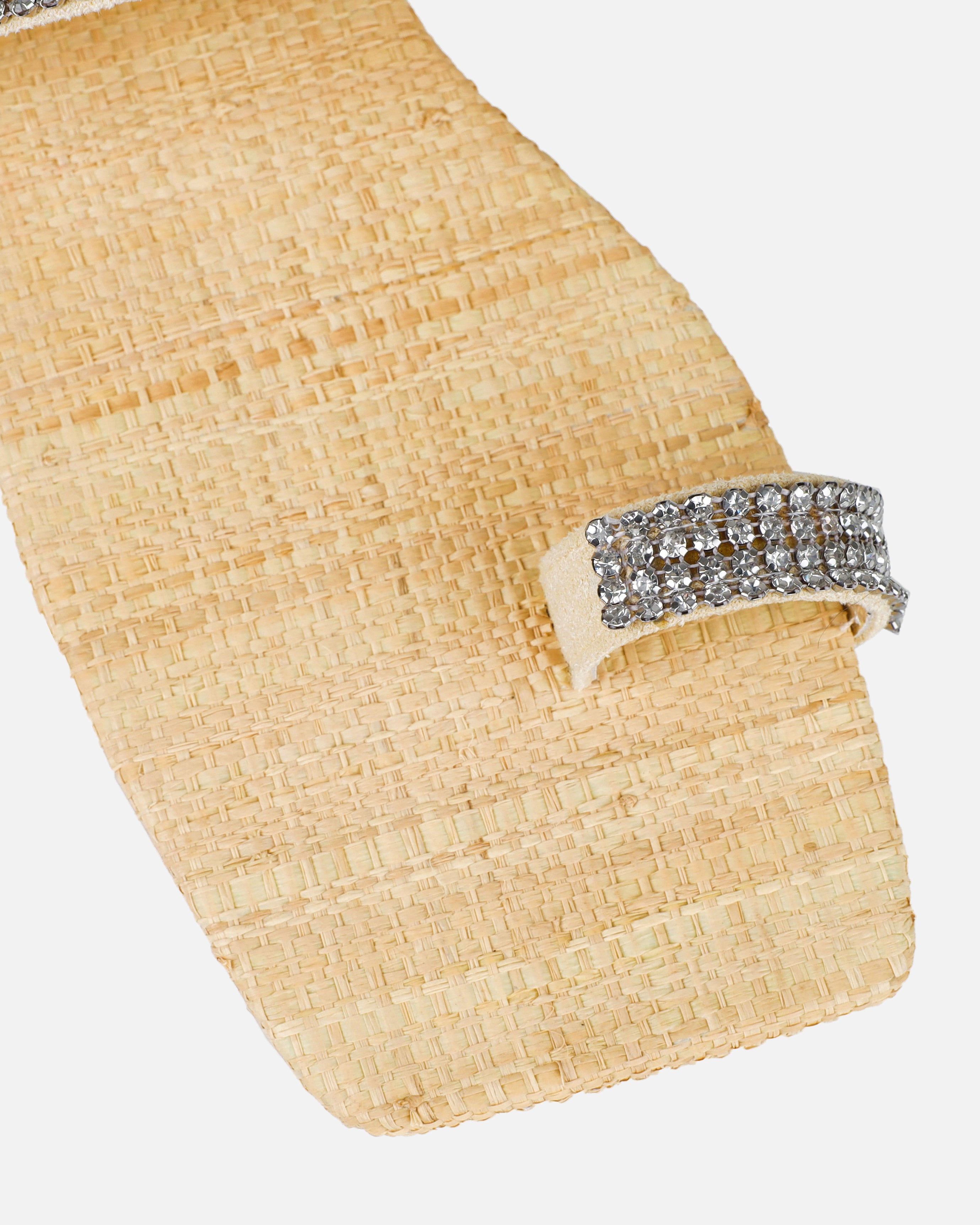 Petula Natural Raffia Diamante Toe Loop Flat Sandals | SIMMI London