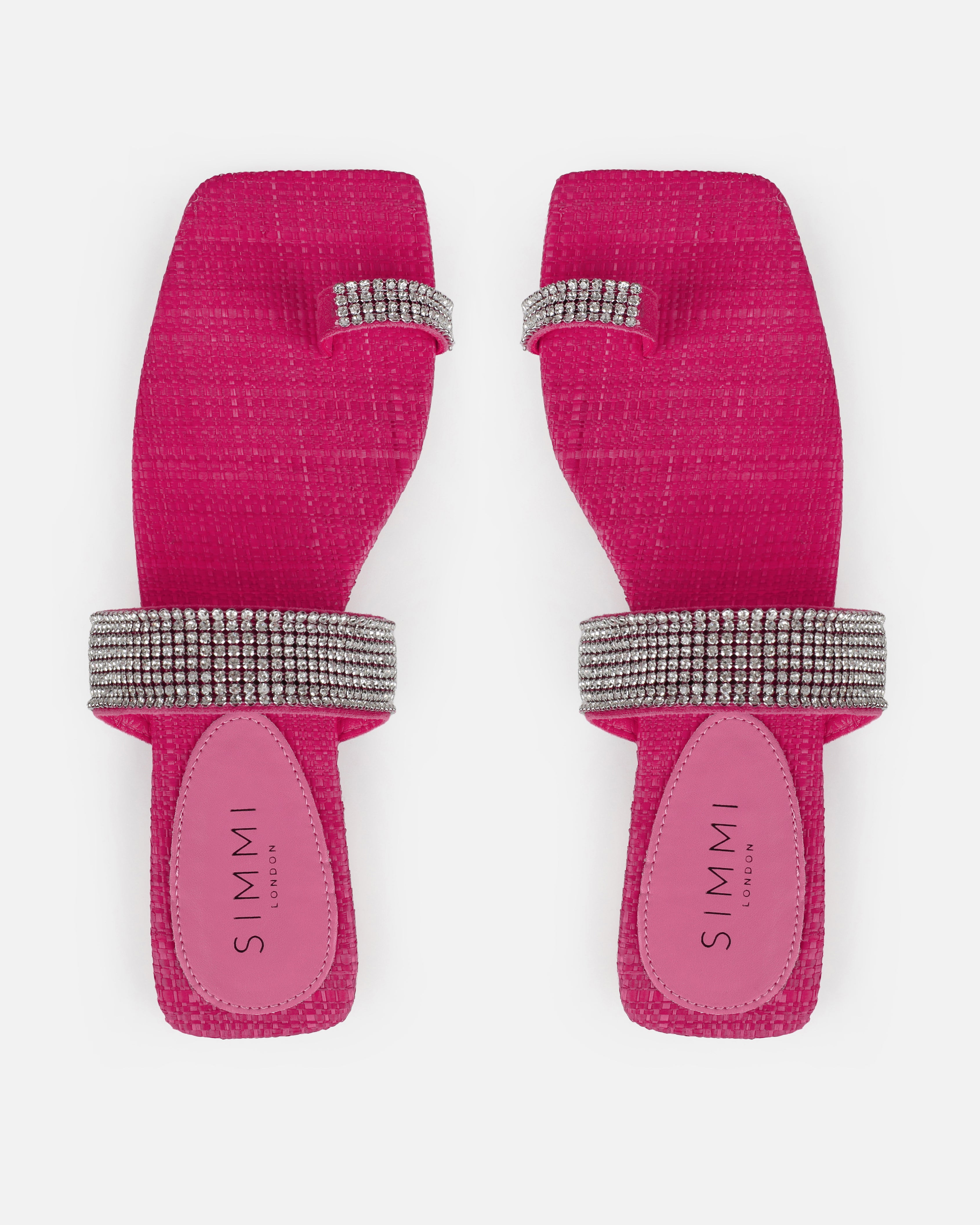 Petula Pink Raffia Diamante Toe Loop Flat Sandals | SIMMI London