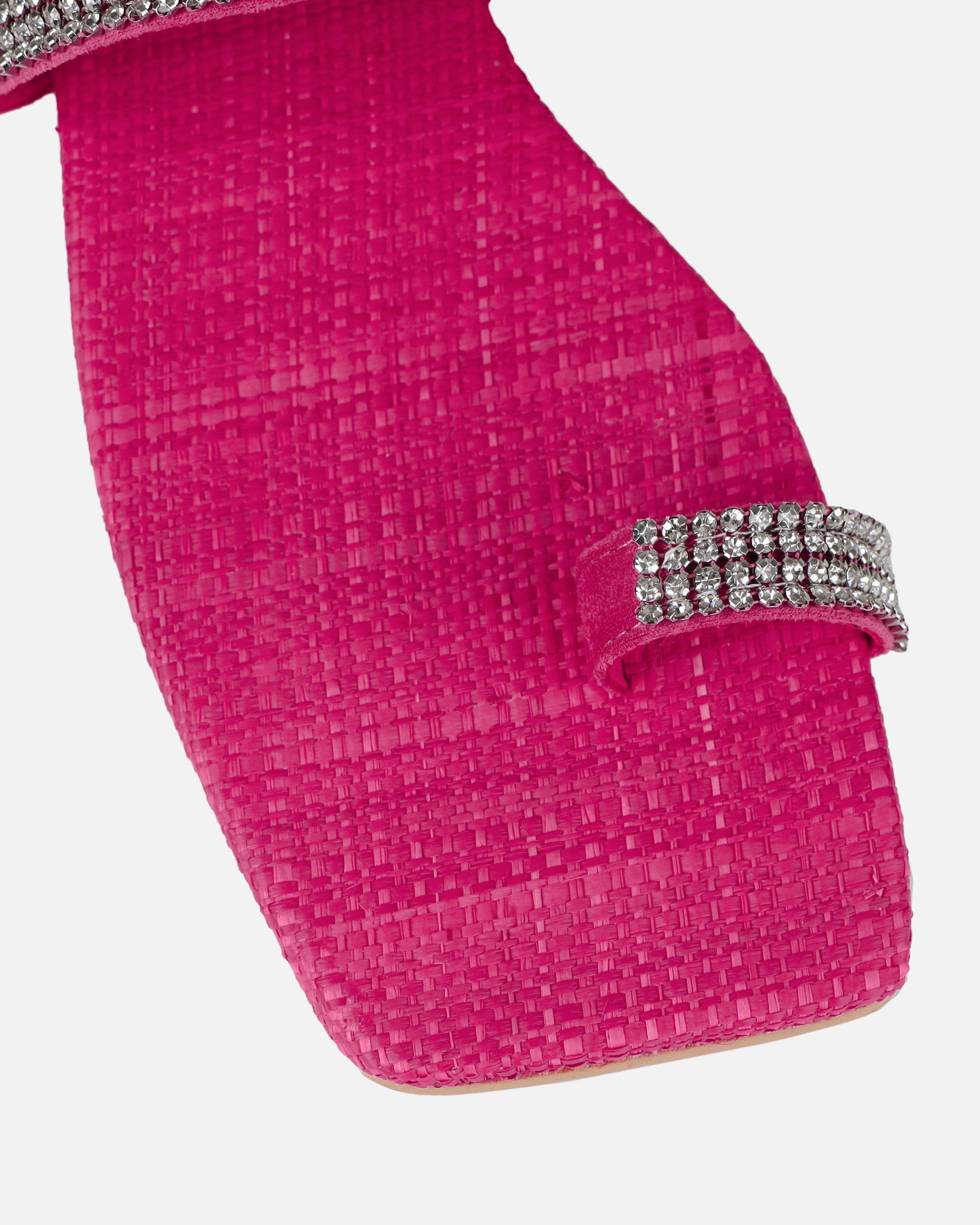 Petula Pink Raffia Diamante Toe Loop Flat Sandals | SIMMI London
