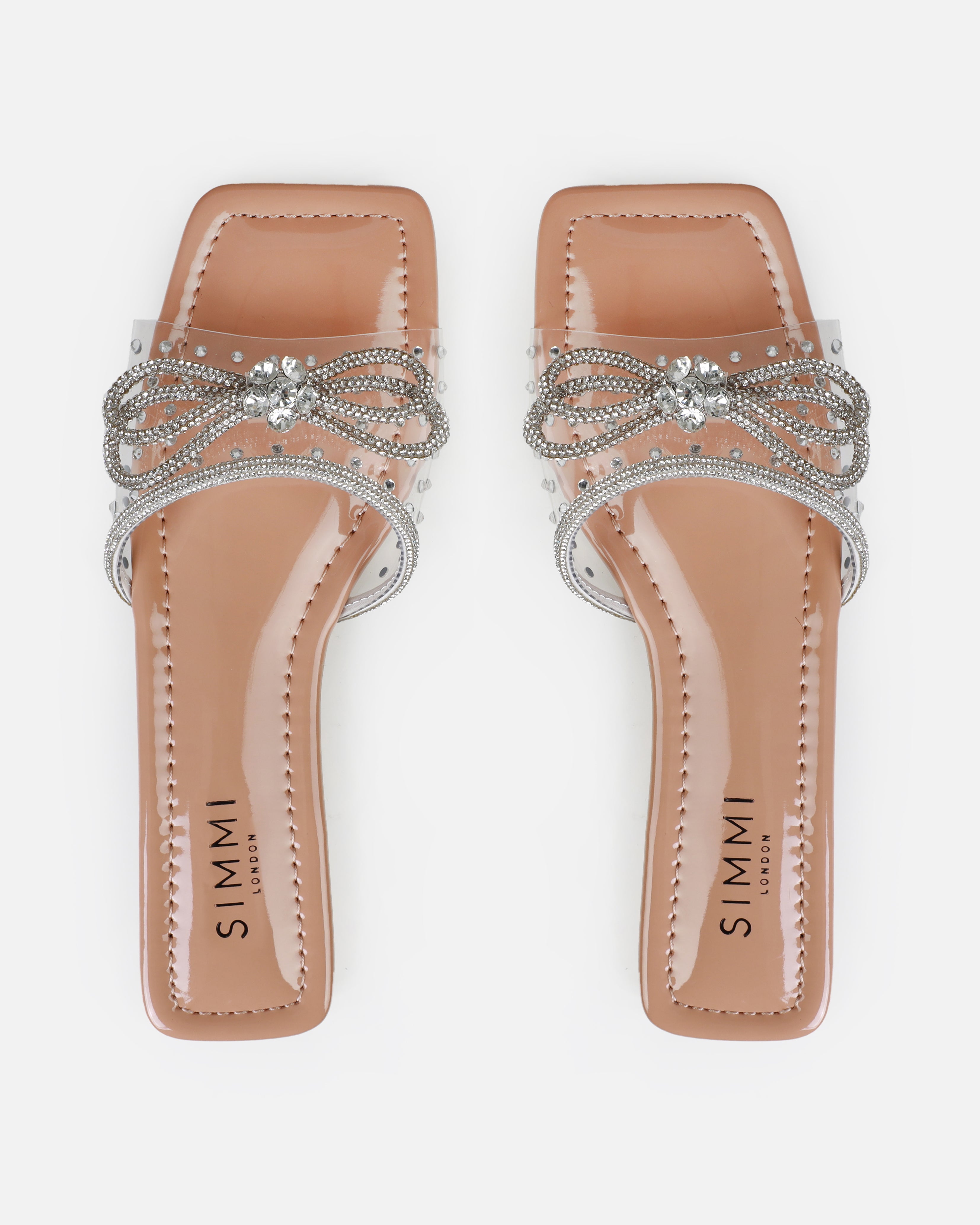 Senga Nude Diamante Bow Flat Sandals | SIMMI London