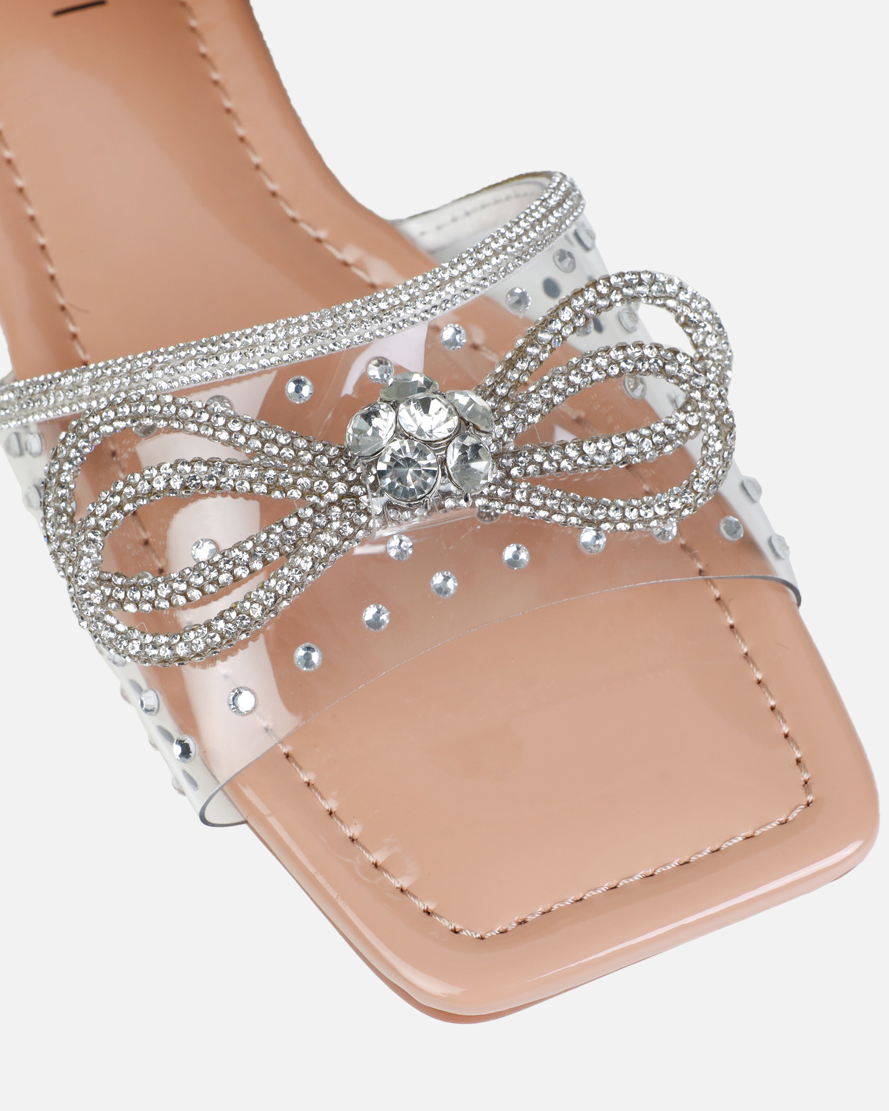 Senga Nude Diamante Bow Flat Sandals | SIMMI London