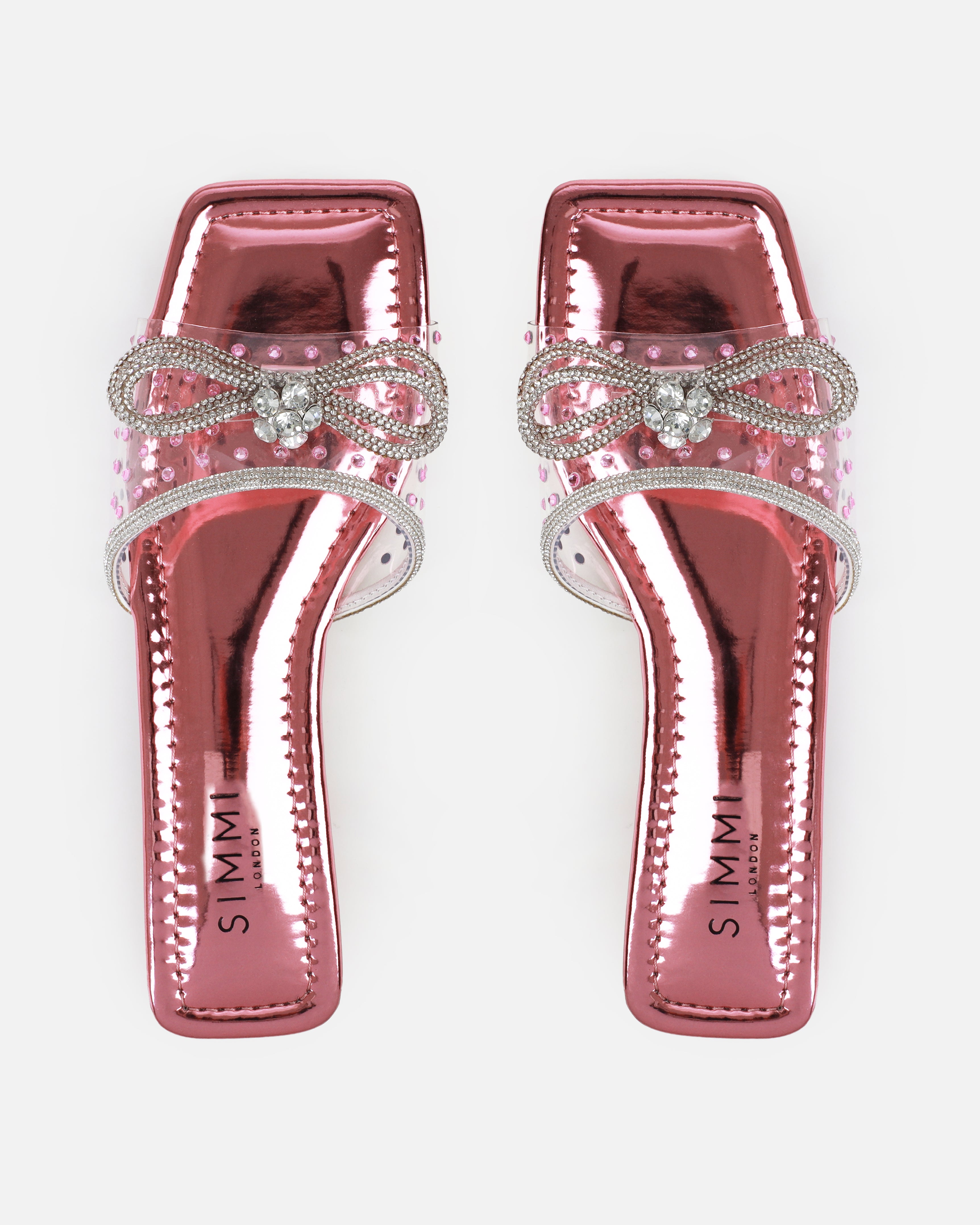 Senga Pink Diamante Bow Flat Sandals | SIMMI London