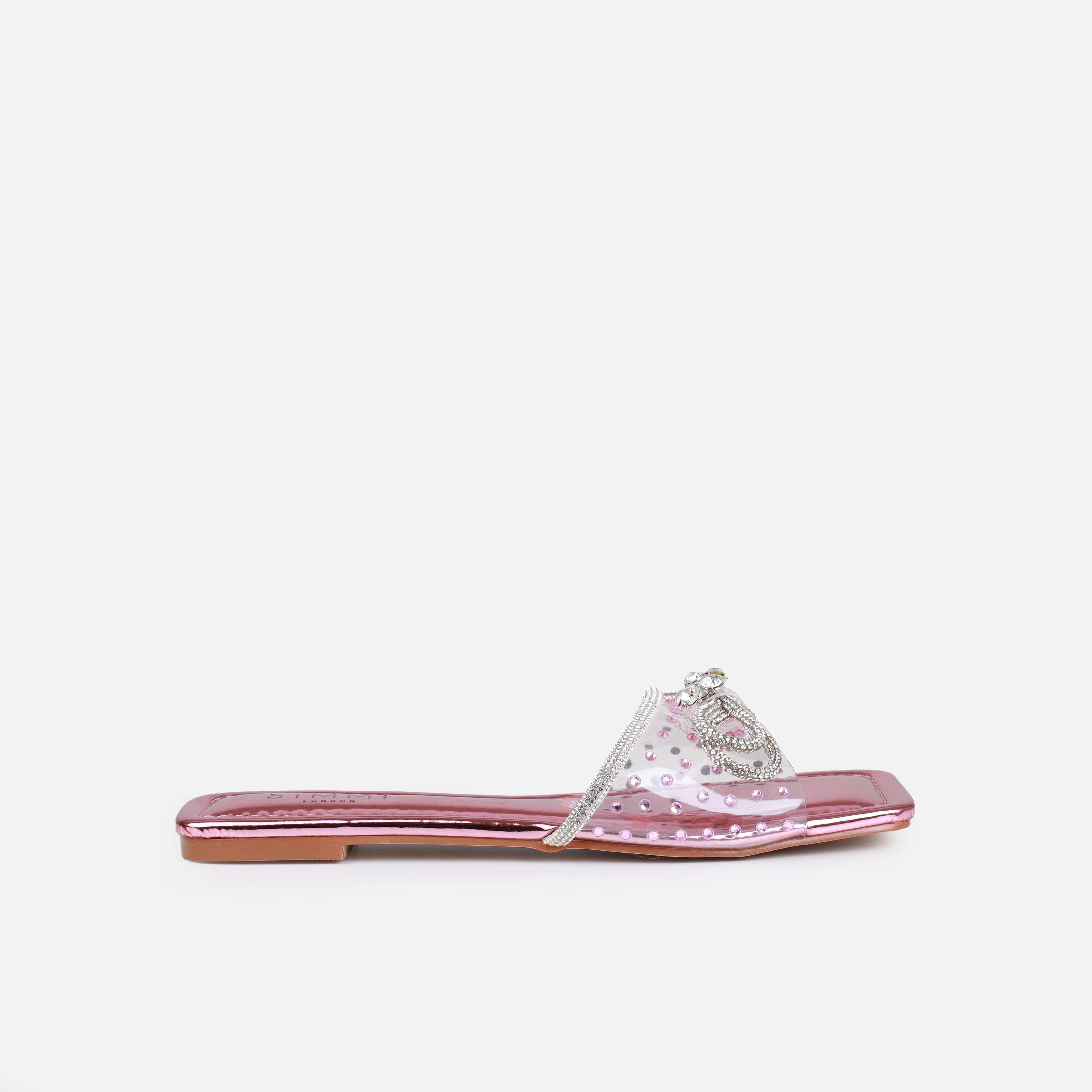 Senga Wide Fit Pink Diamante Bow Flat Sandals | SIMMI London