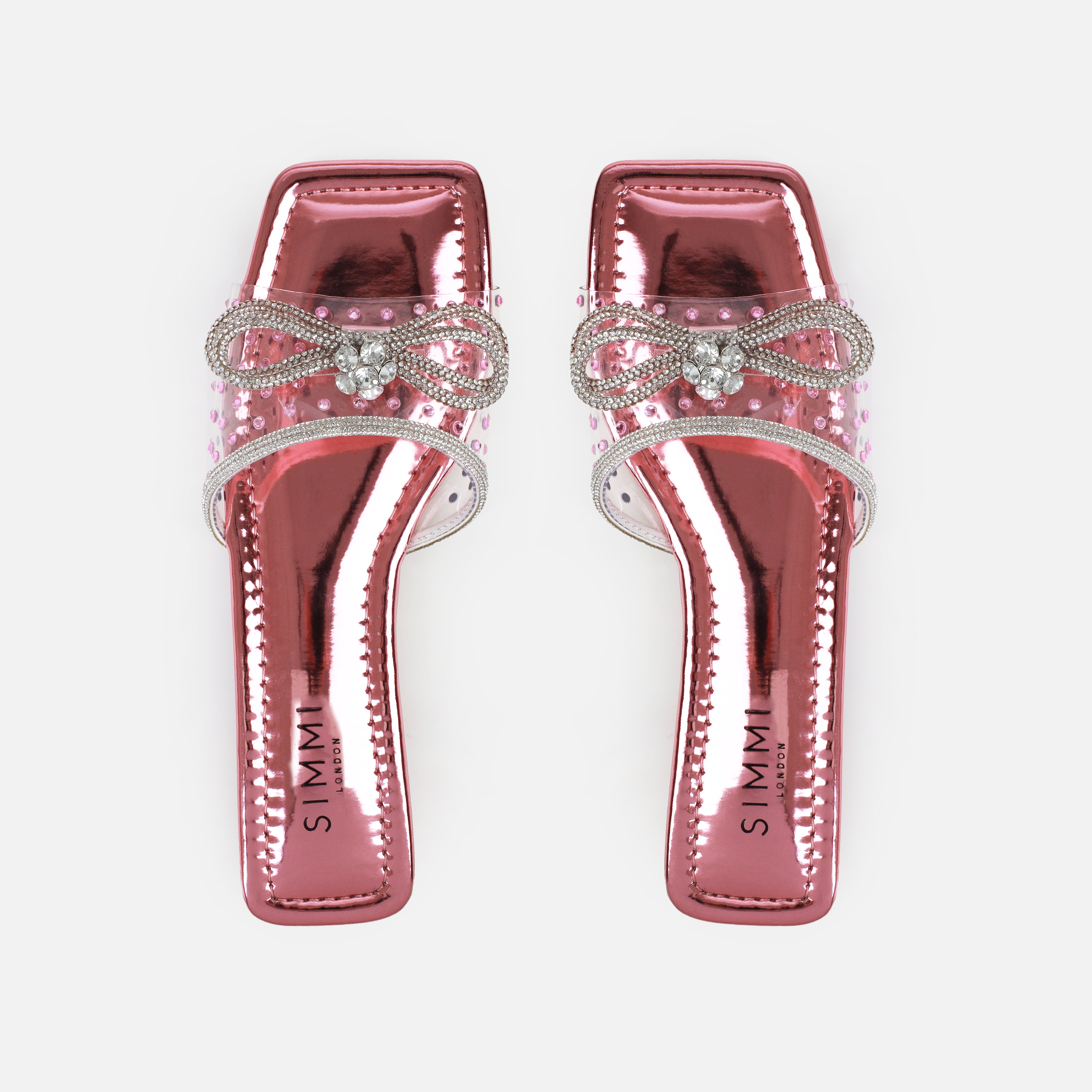 Senga Wide Fit Pink Diamante Bow Flat Sandals | SIMMI London