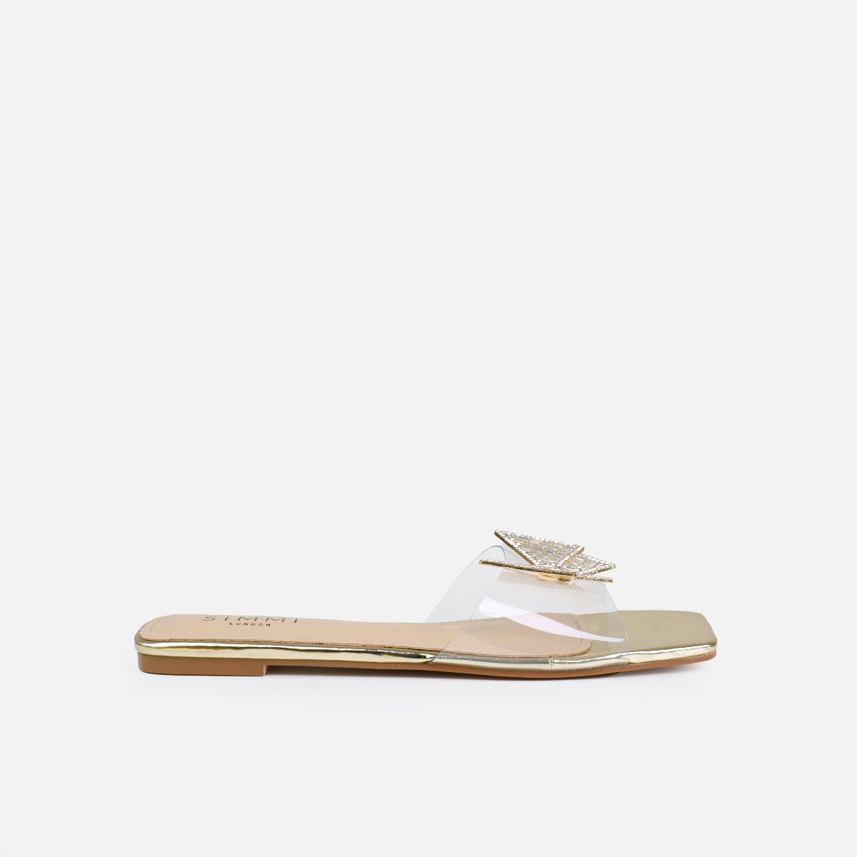 Uma Wide Fit Gold Clear Diamante Butterfly Flat Sandals | SIMMI London