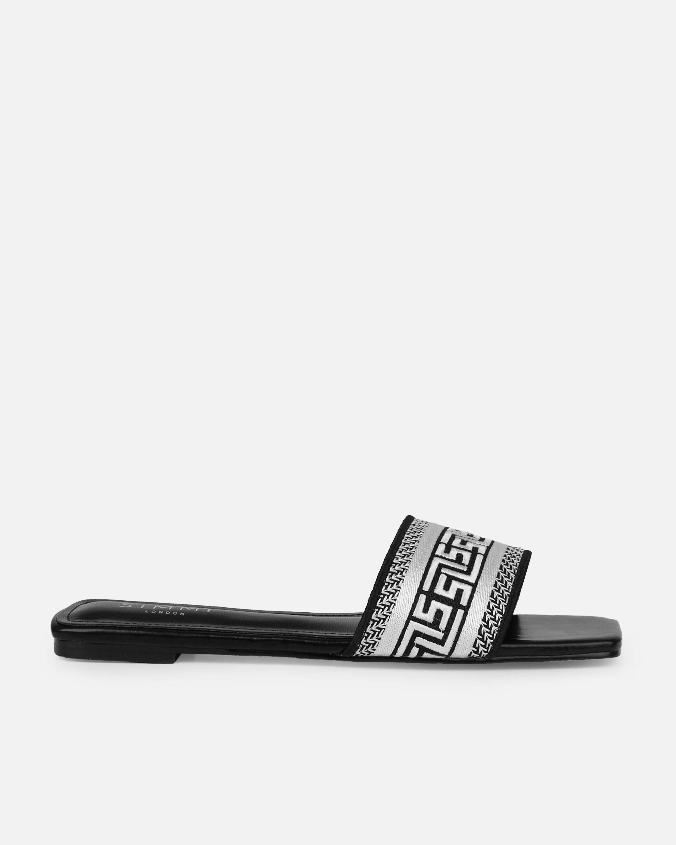 Solene Black Embroidered Logo Flat Slides | SIMMI London