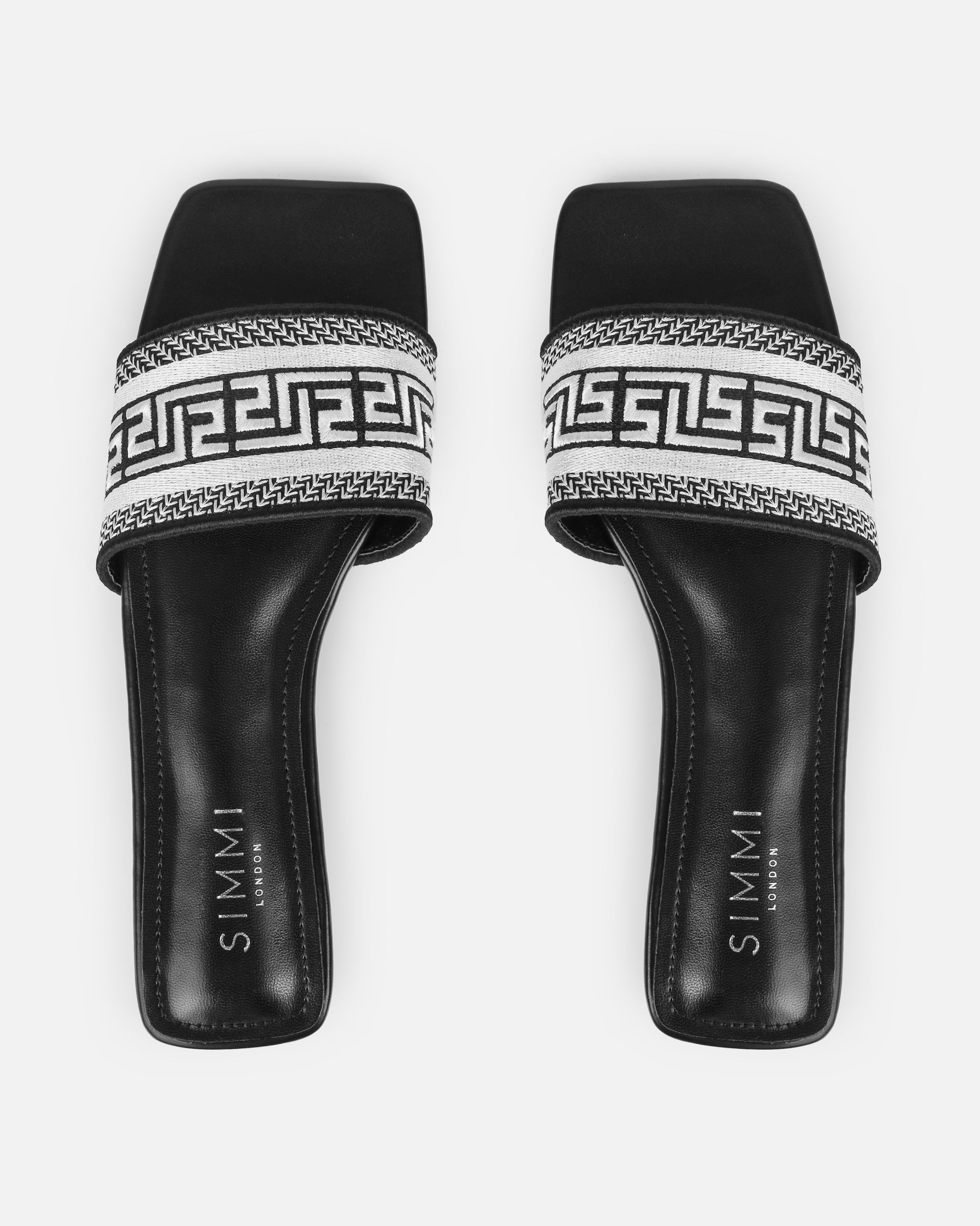 Solene Black Embroidered Logo Flat Slides | SIMMI London