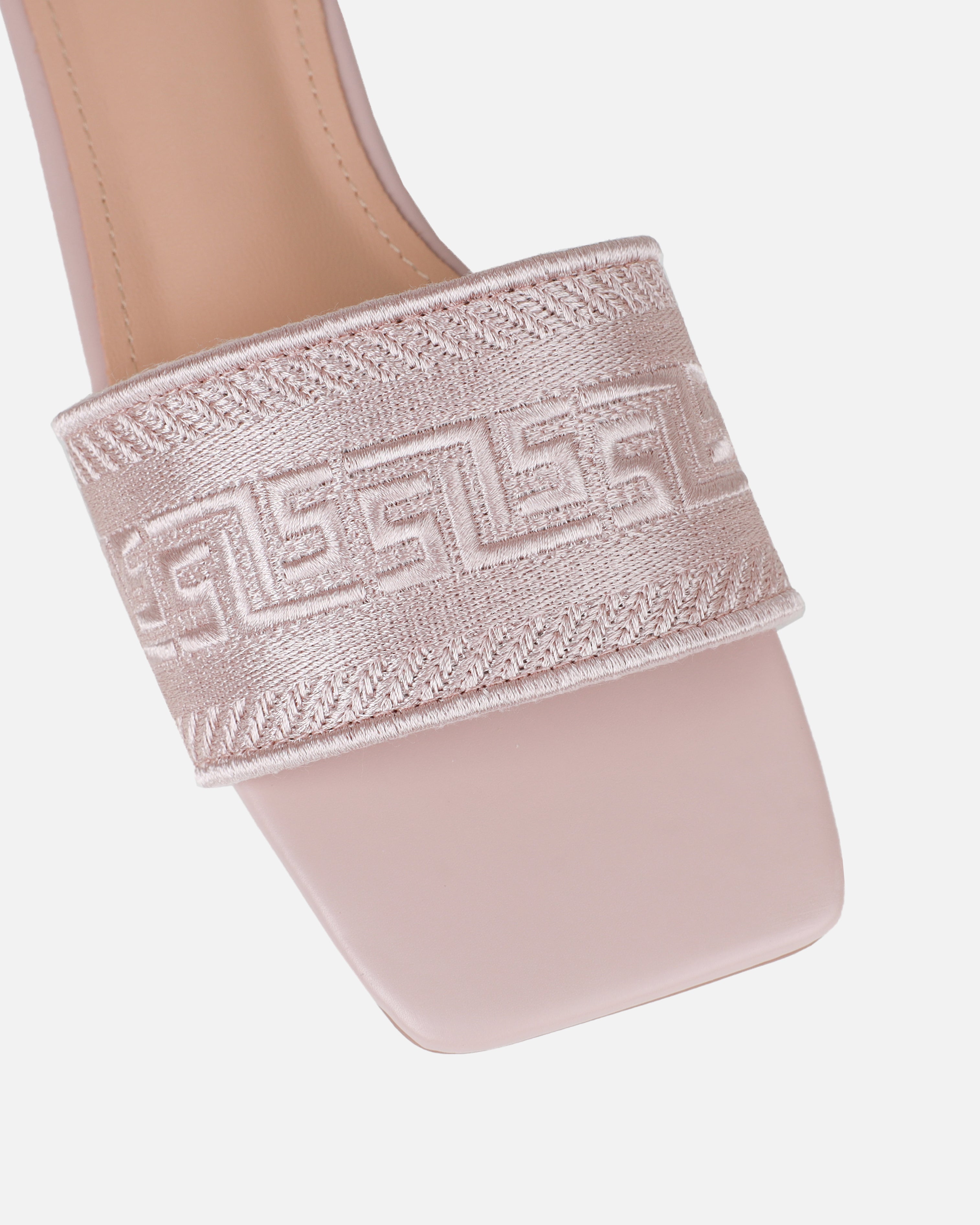 Solene Nude Embroidered Logo Flat Slides | SIMMI London