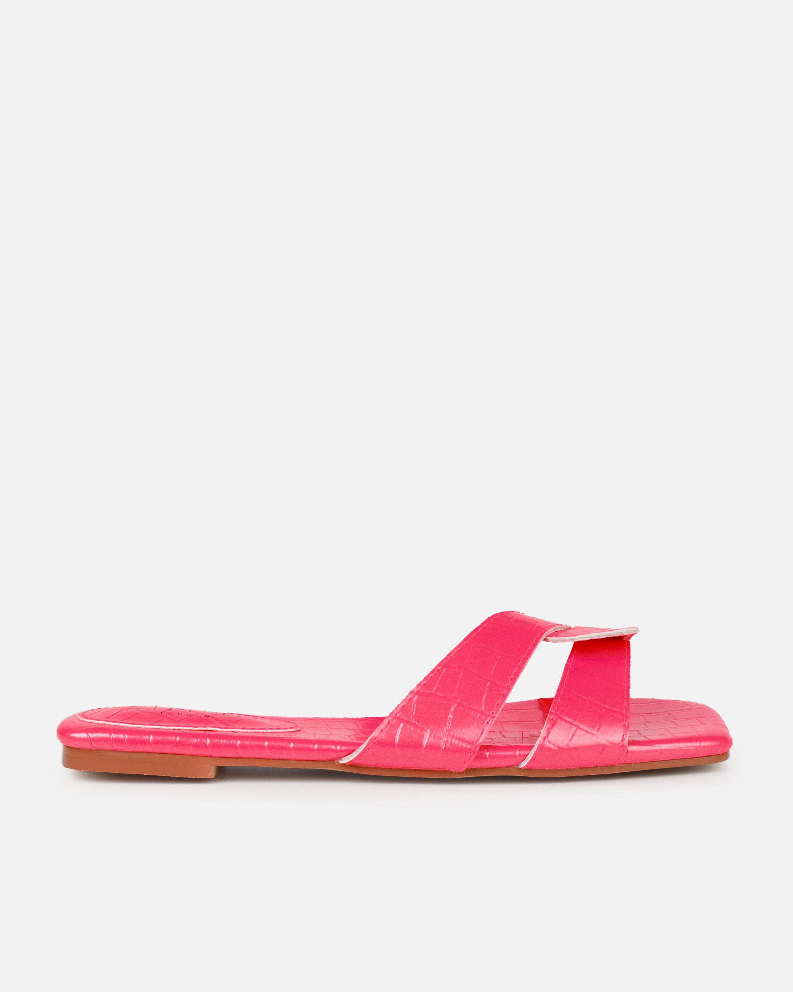 Cherie Hot Pink Faux Croc Print Flat Sandals | SIMMI London