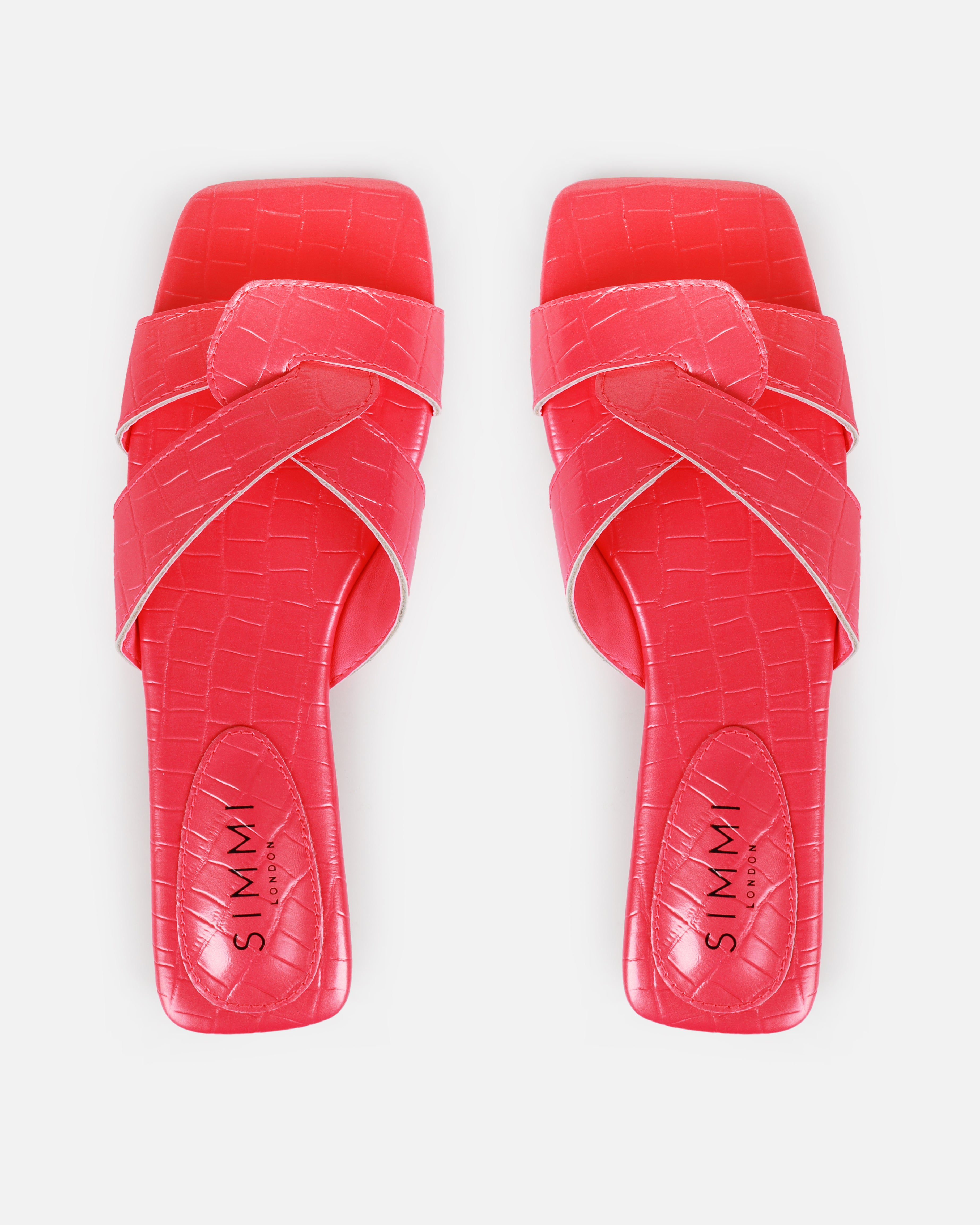 Cherie Hot Pink Faux Croc Print Flat Sandals | SIMMI London