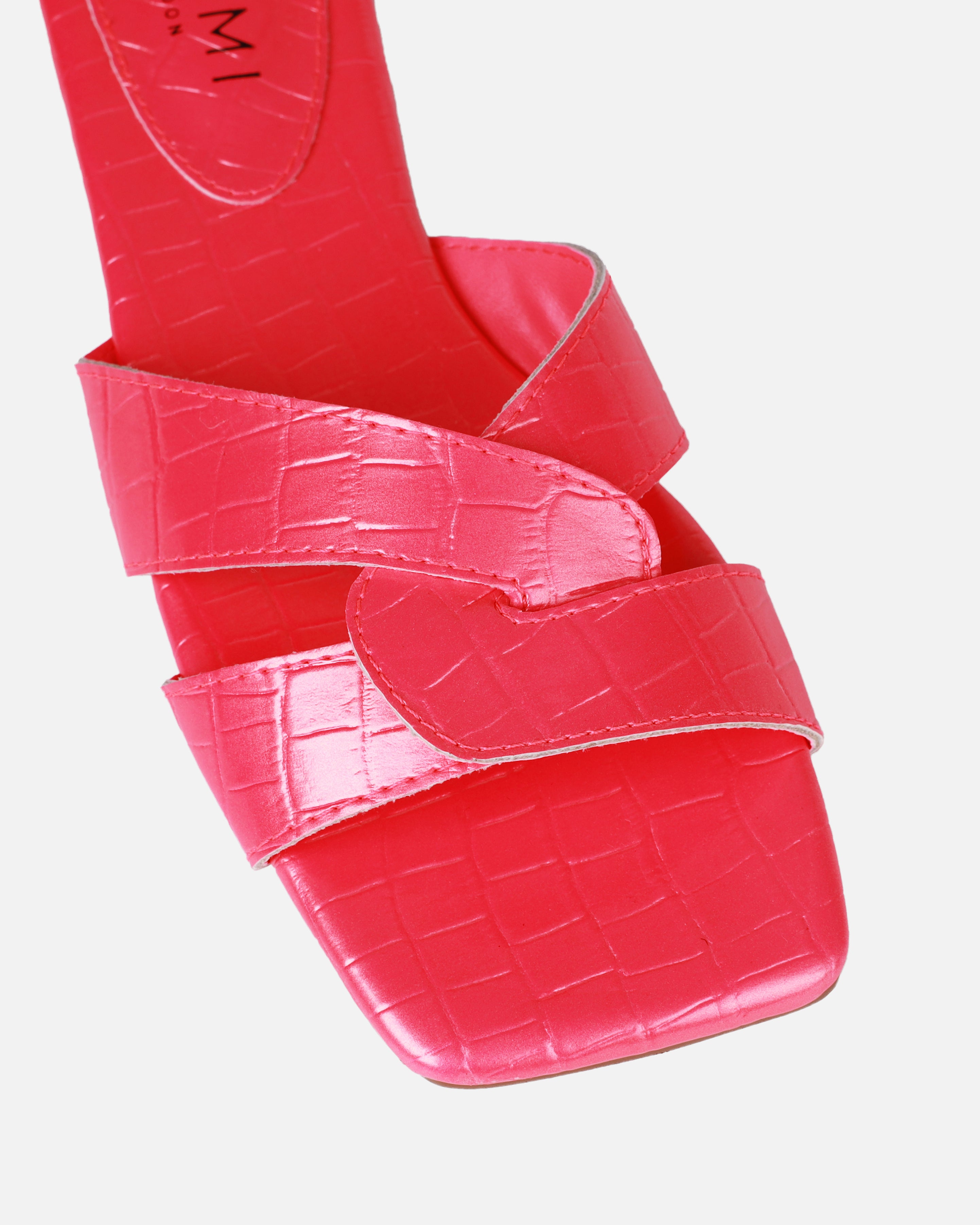 Cherie Hot Pink Faux Croc Print Flat Sandals | SIMMI London