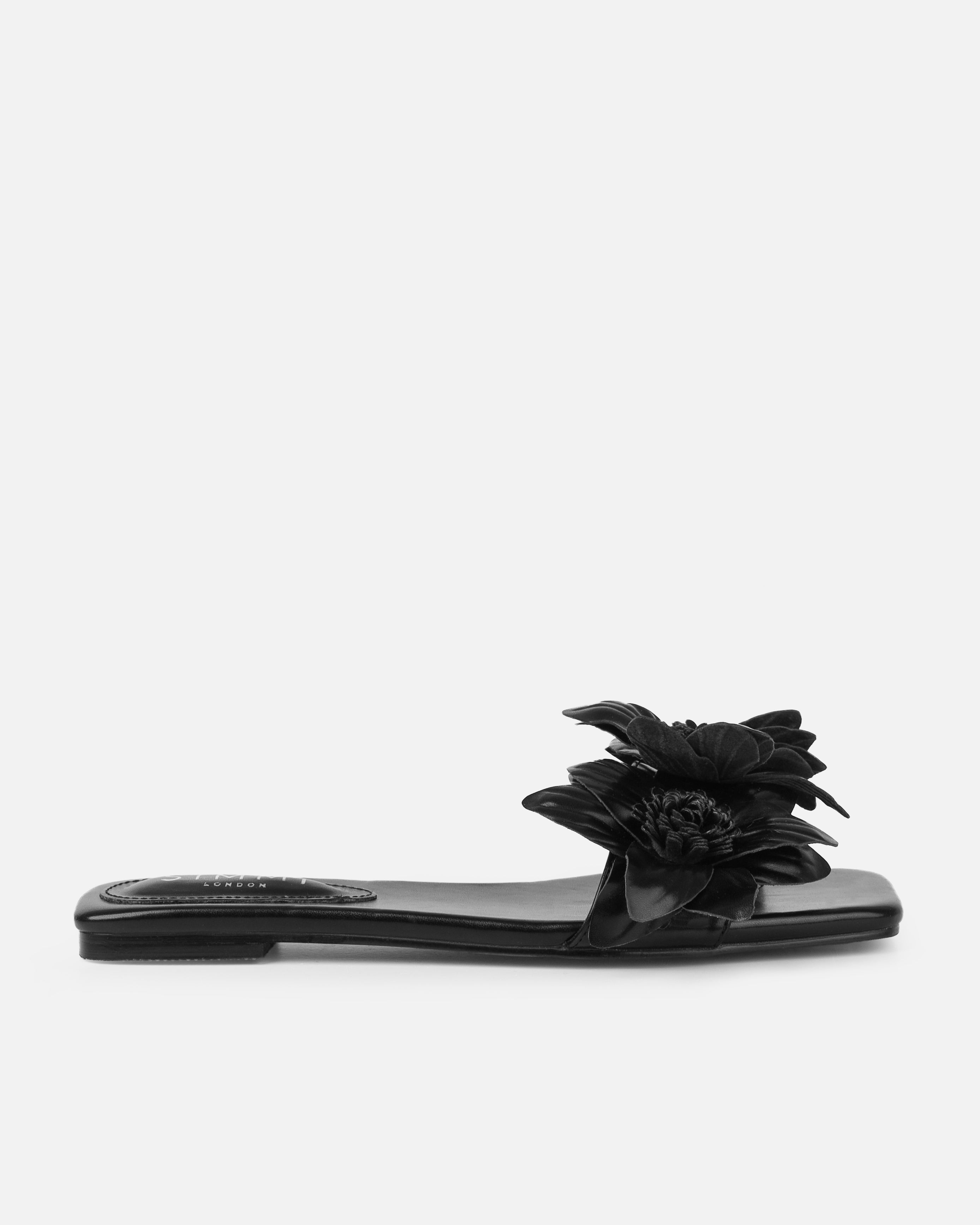 Miray Black Flower Flat Slides | SIMMI London