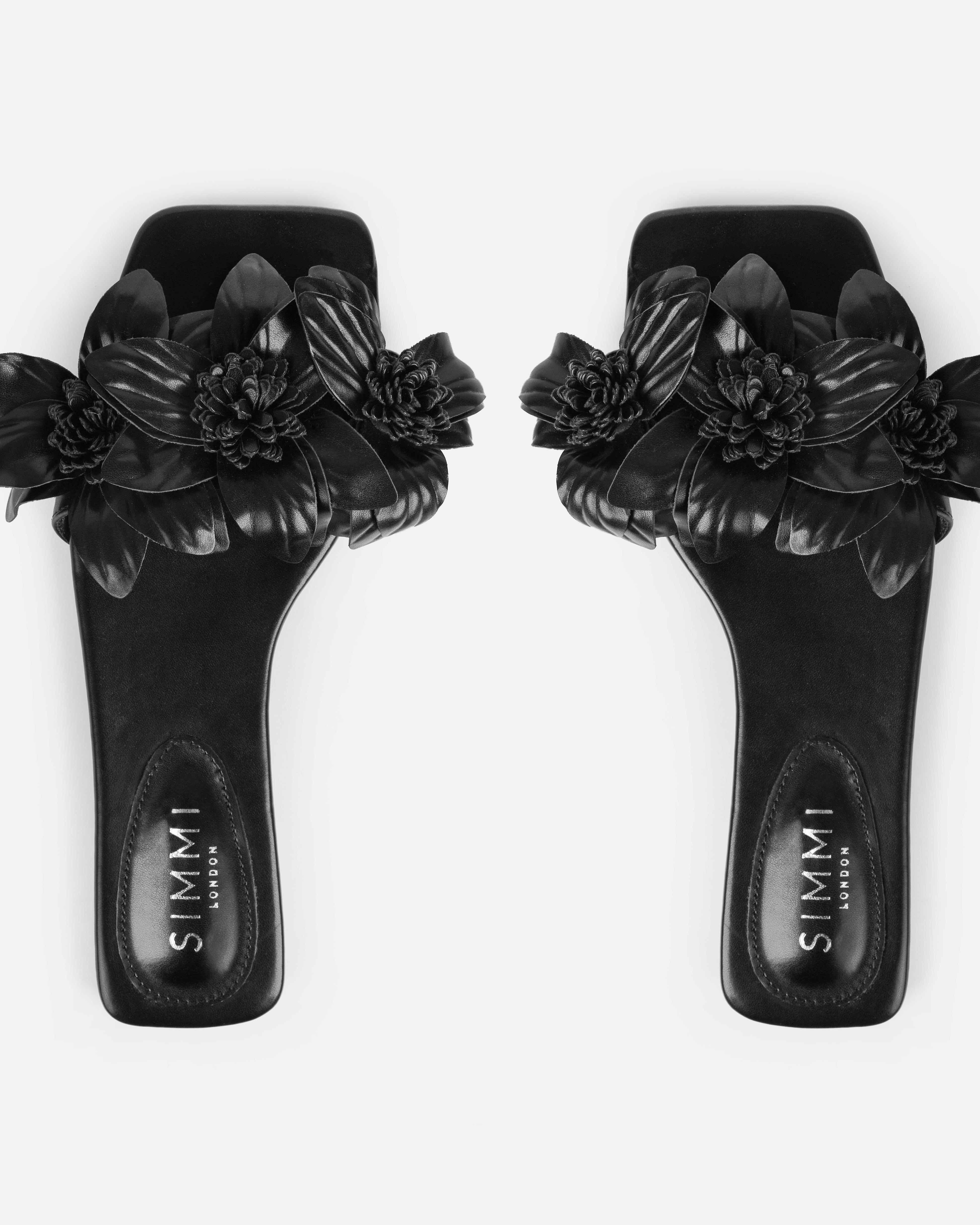Miray Black Flower Flat Slides | SIMMI London