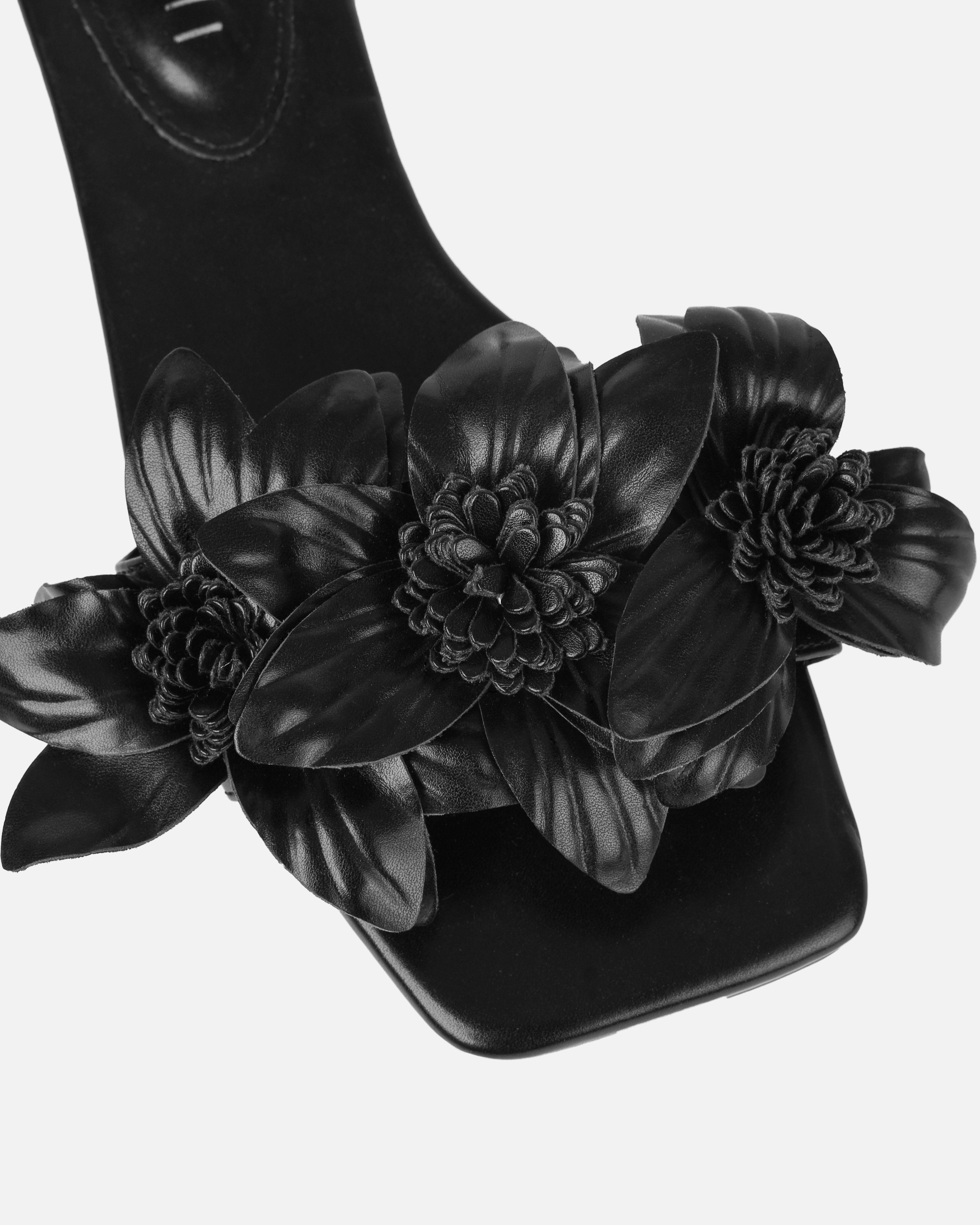 Miray Black Flower Flat Slides | SIMMI London