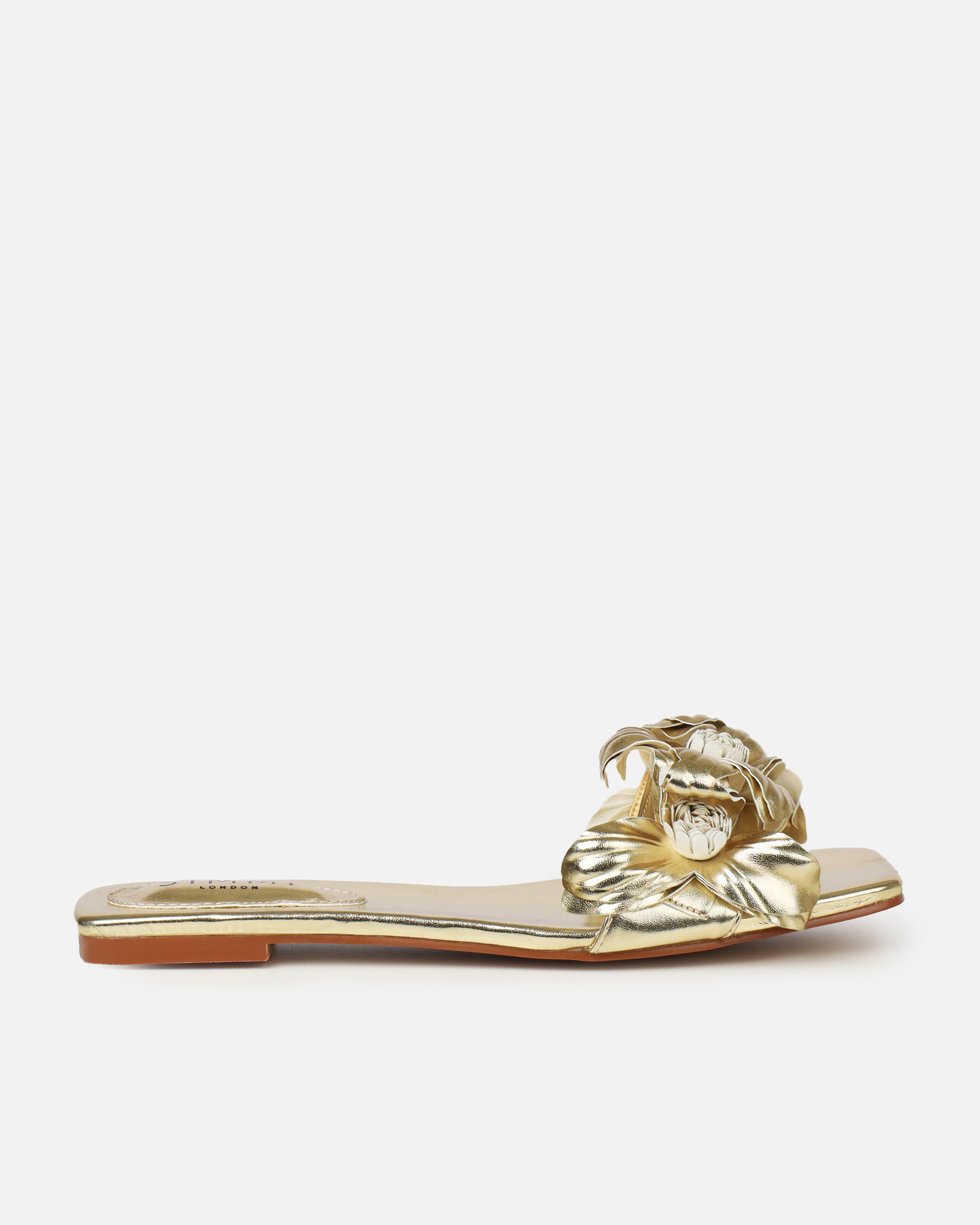 Miray Gold Flower Flat Slides | SIMMI London