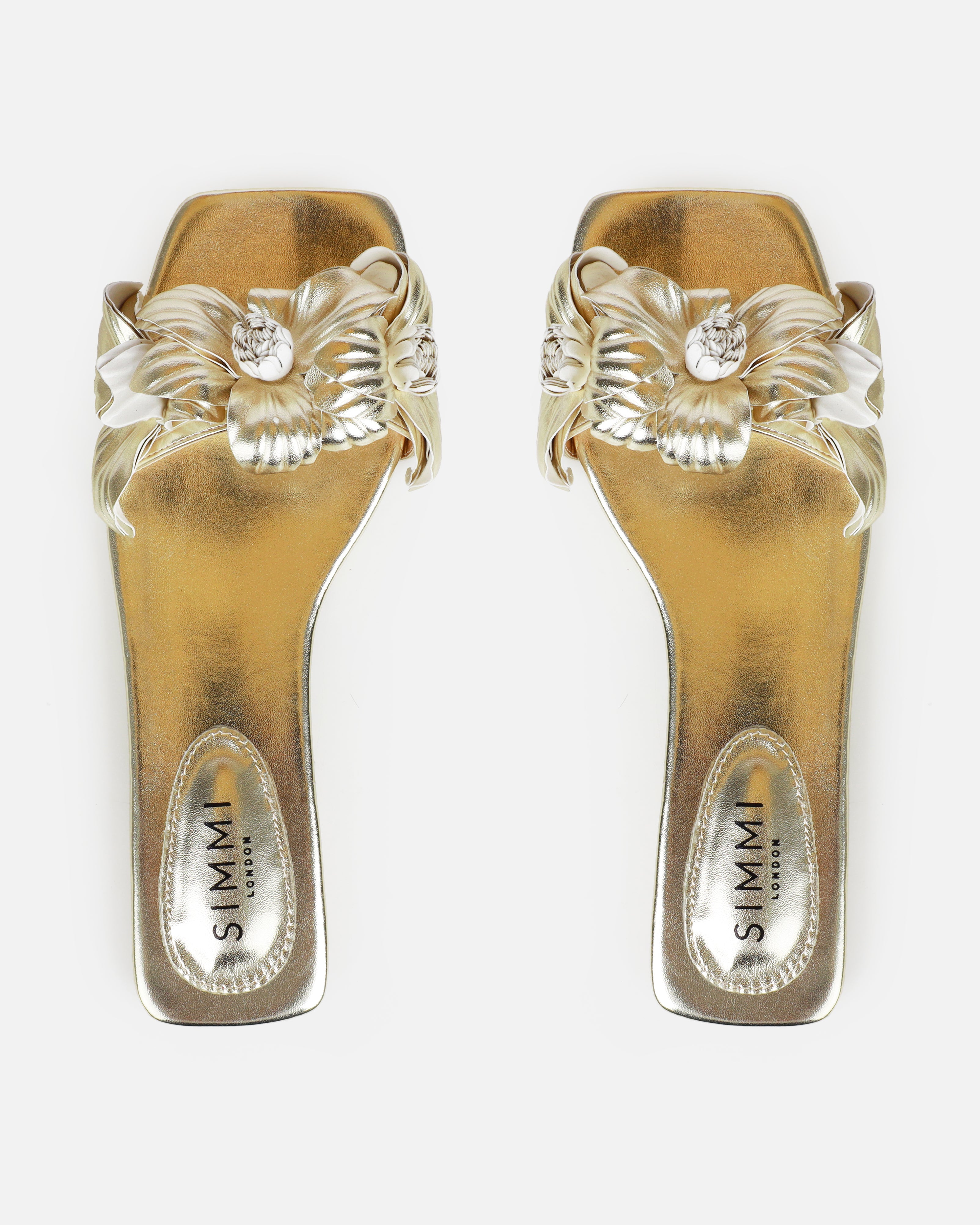 Miray Gold Flower Flat Slides | SIMMI London