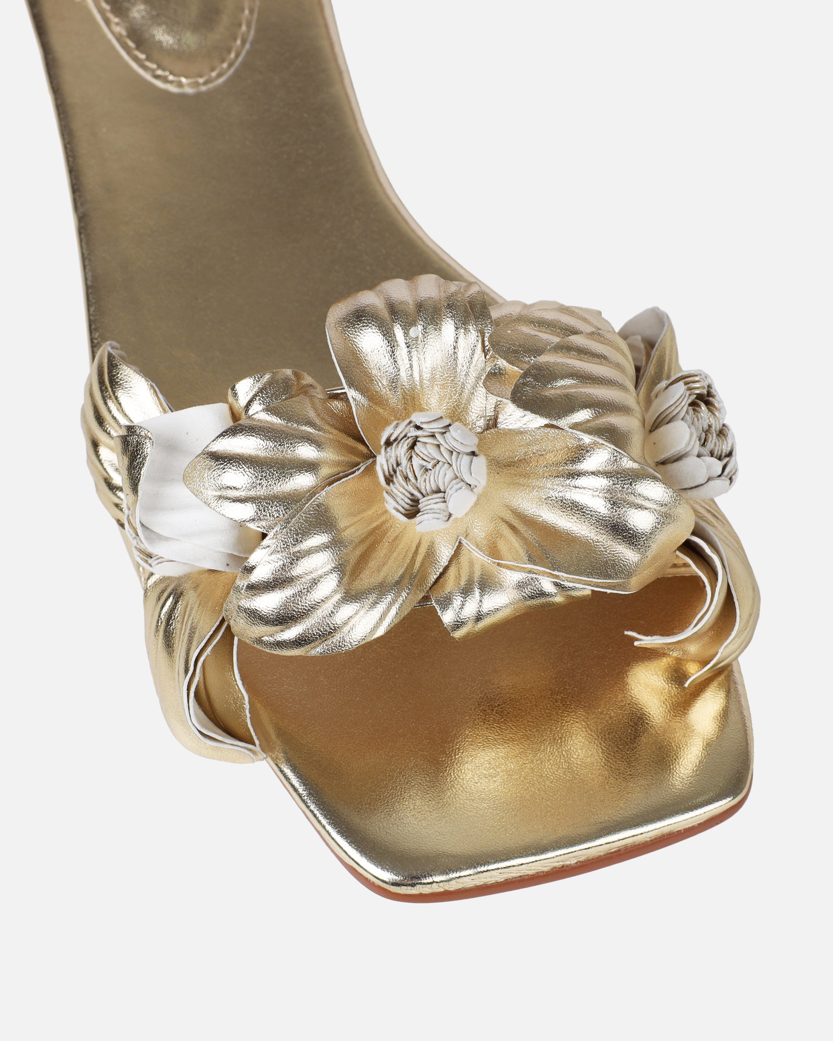 Miray Gold Flower Flat Slides | SIMMI London